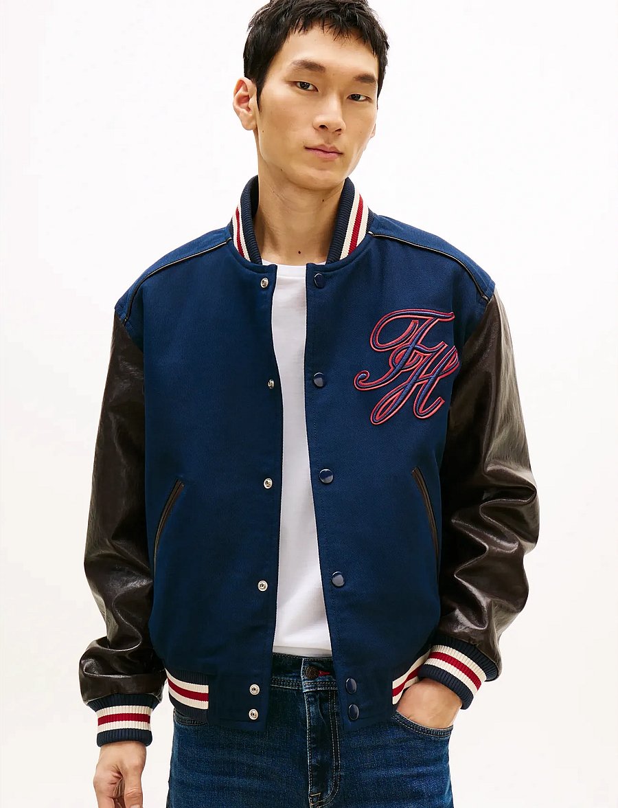 Tommy Hilfiger - LEATHER VARSITY JACKET - varsity-jacken - carbon navy - 0