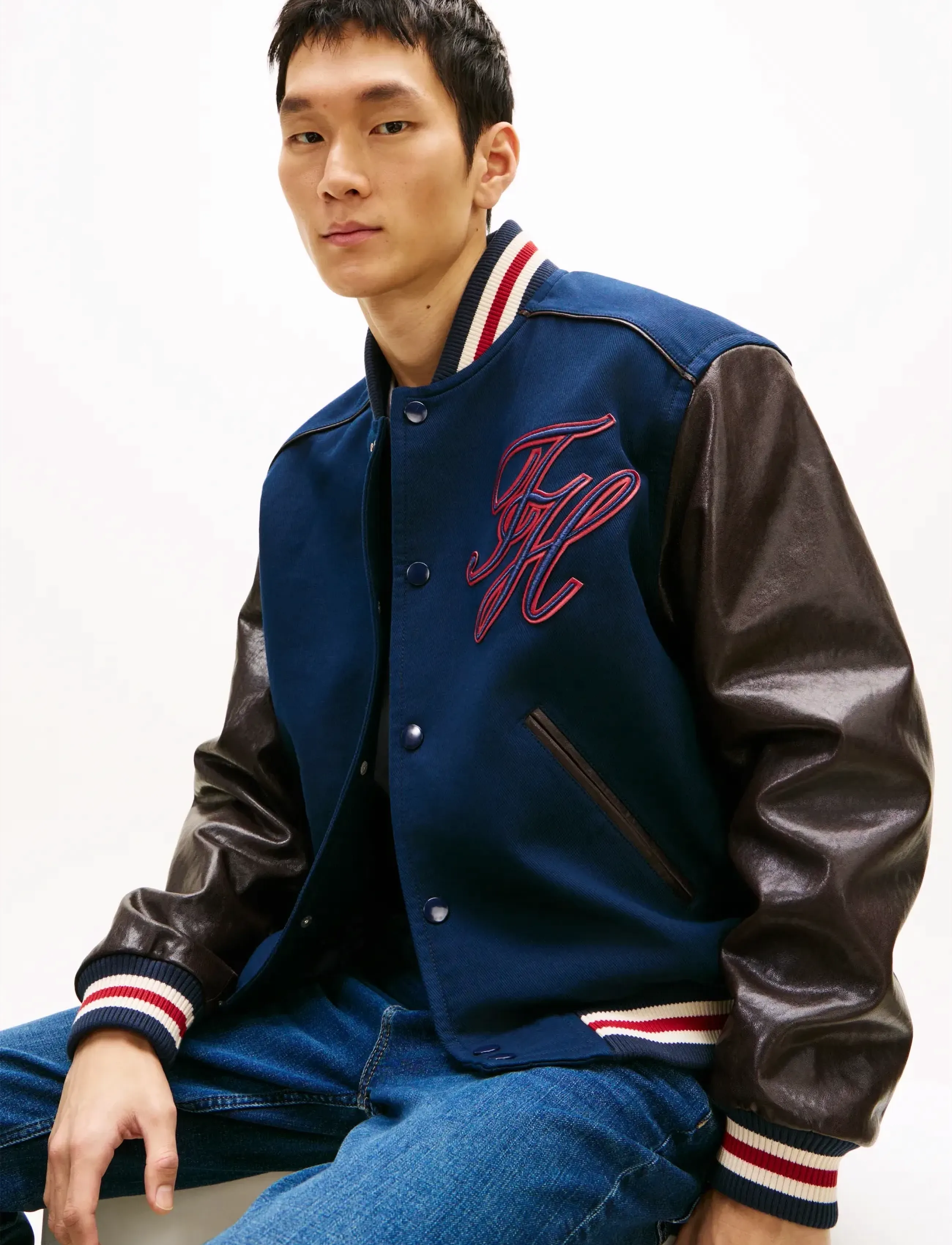 Tommy Hilfiger - LEATHER VARSITY JACKET - varsity jackets - carbon navy - 4