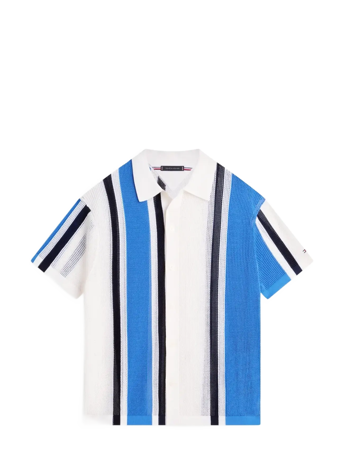 Tommy Hilfiger ATHLEISURE OPEN KNIT SS SHIRT - Strickmode - IVORY PETAL / blue