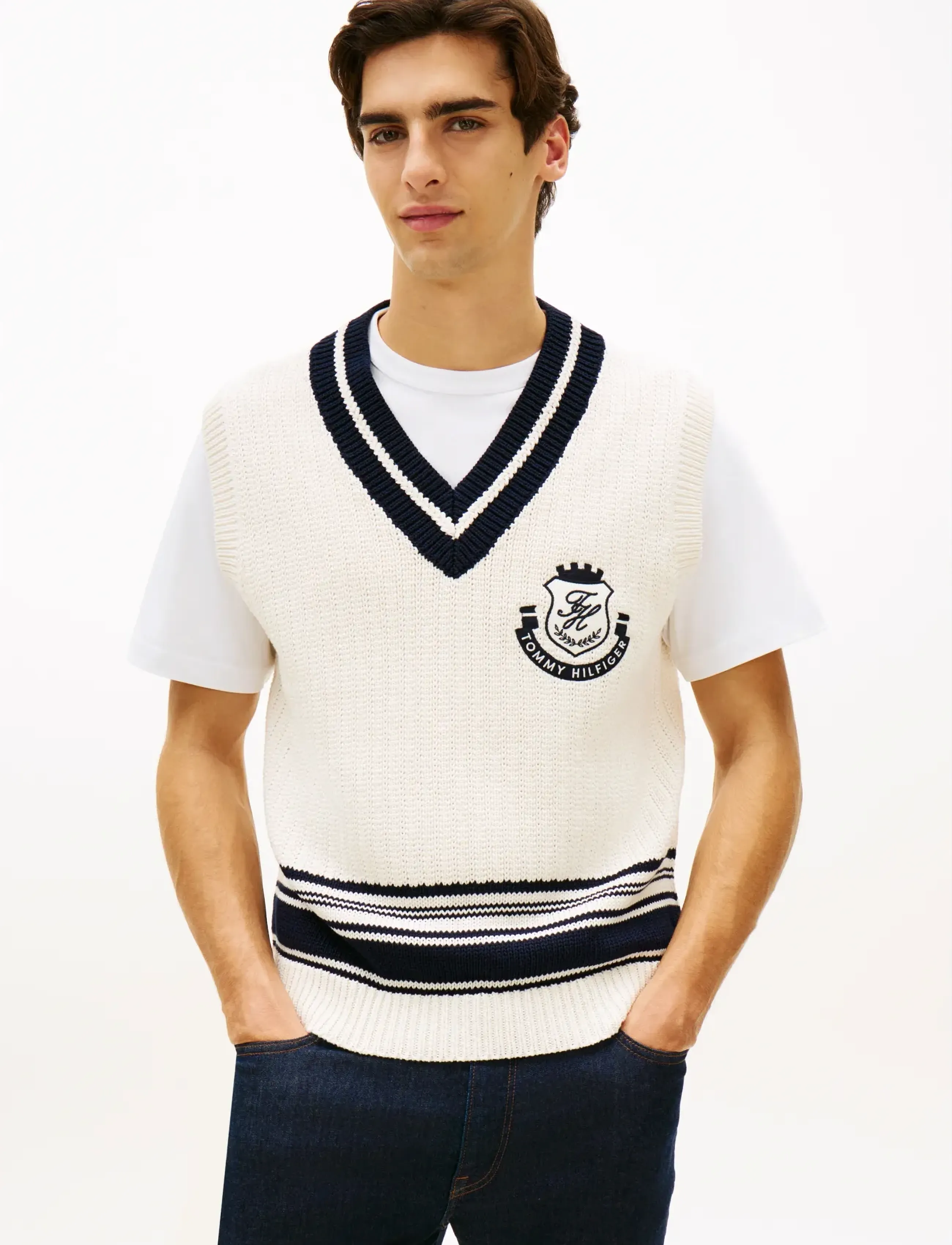 Tommy Hilfiger ATHLEISURE V NECK VEST - Tommy Hilfiger - IVORY PETAL / cream