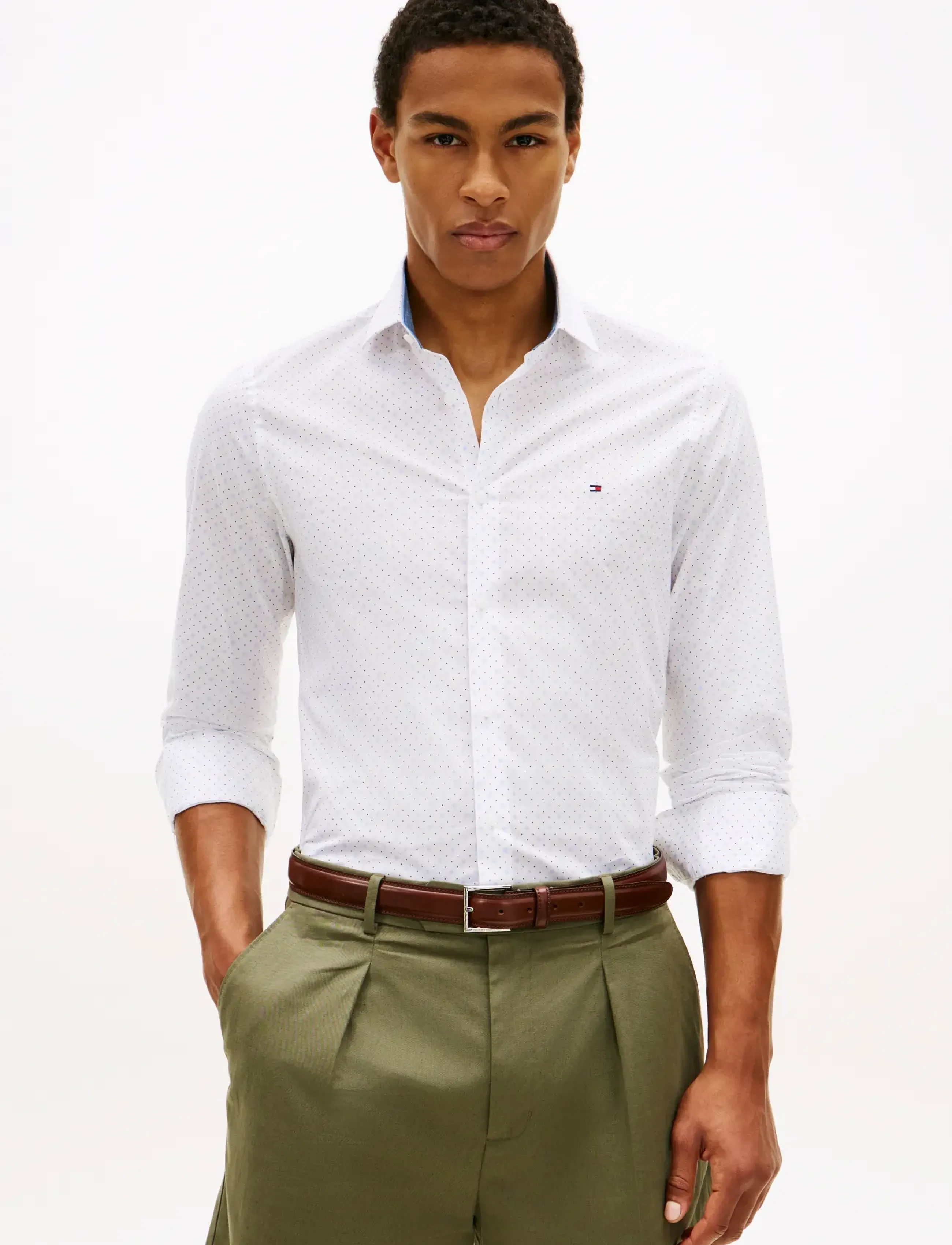 Tommy Hilfiger Cl Geo Print Shirt, R/43, White, Shirts > Pattern Shirts, Herre
