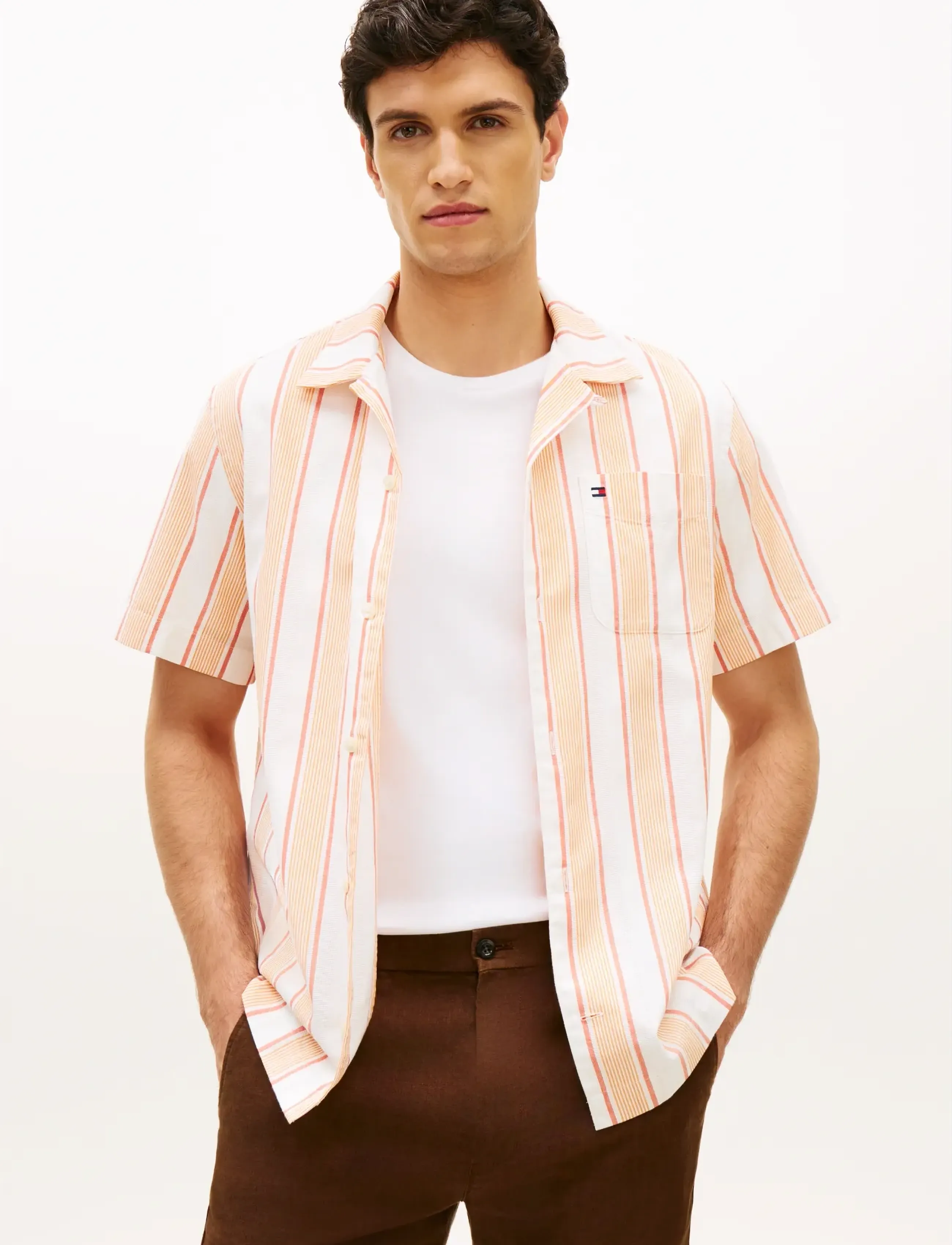 Tommy Hilfiger Open Structure Shirt, XL, Shirts, Orange - Short-sleeved Männerswear