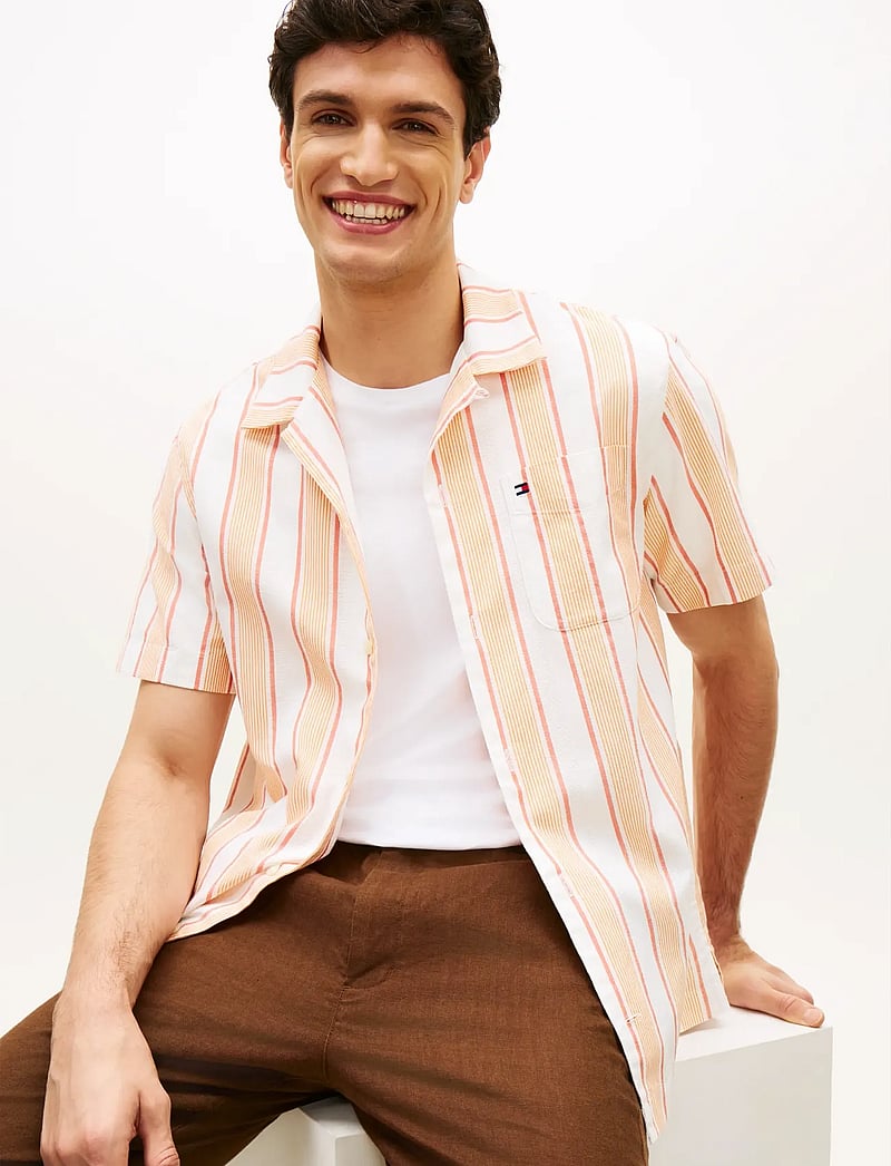 Tommy Hilfiger - OPEN STRUCTURE SHIRT - kortærmede skjorter - brilliant orange stripe - 4