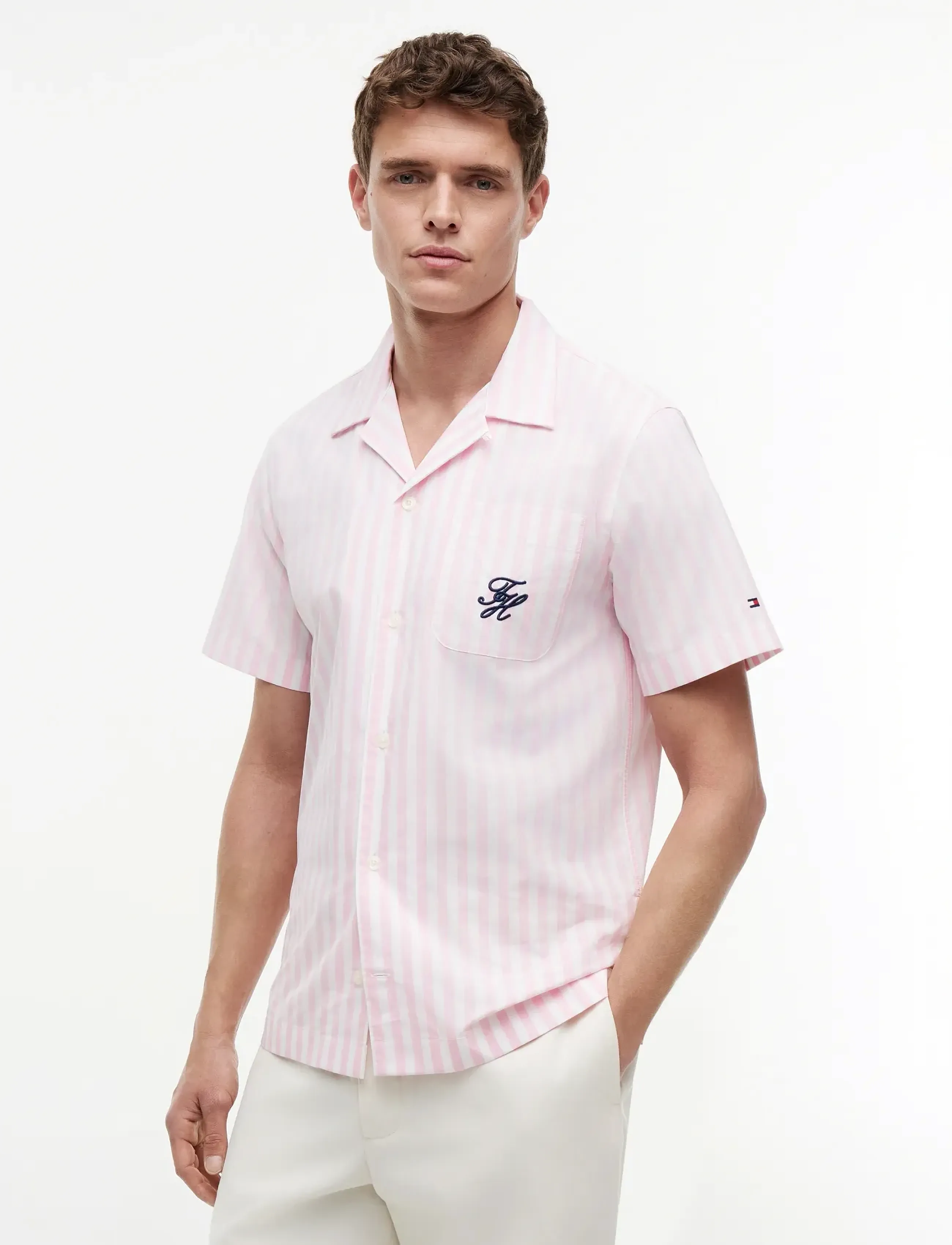 Tommy Hilfiger PAPERTOUCH POP STP SSLV SWIMSHOP - Skjorter - CLASSIC PINK   STRIPE / pink/rose