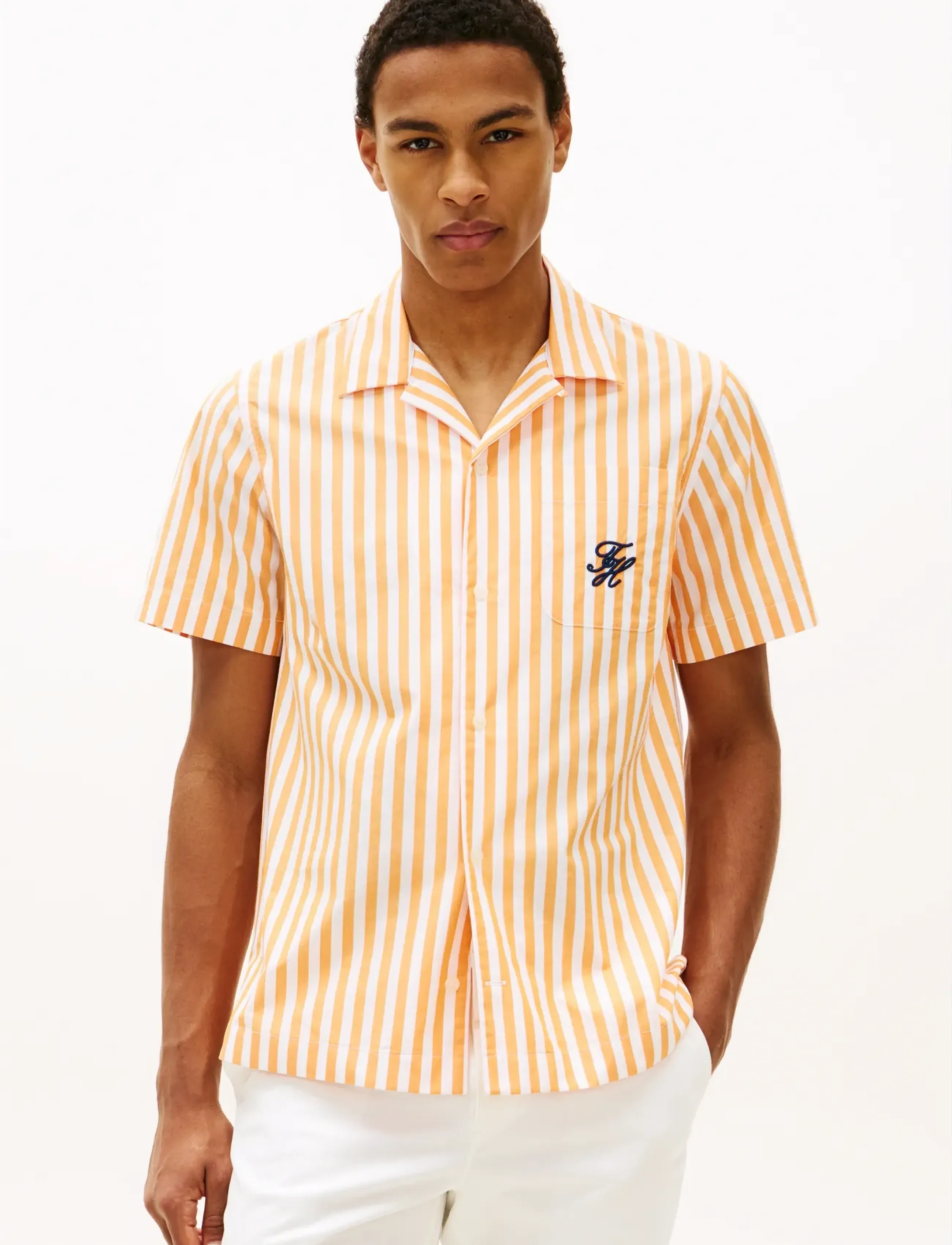 Tommy Hilfiger PAPERTOUCH POP STP SSLV SWIMSHOP - Hemden - ORANGE HYPE   STRIPE / orange