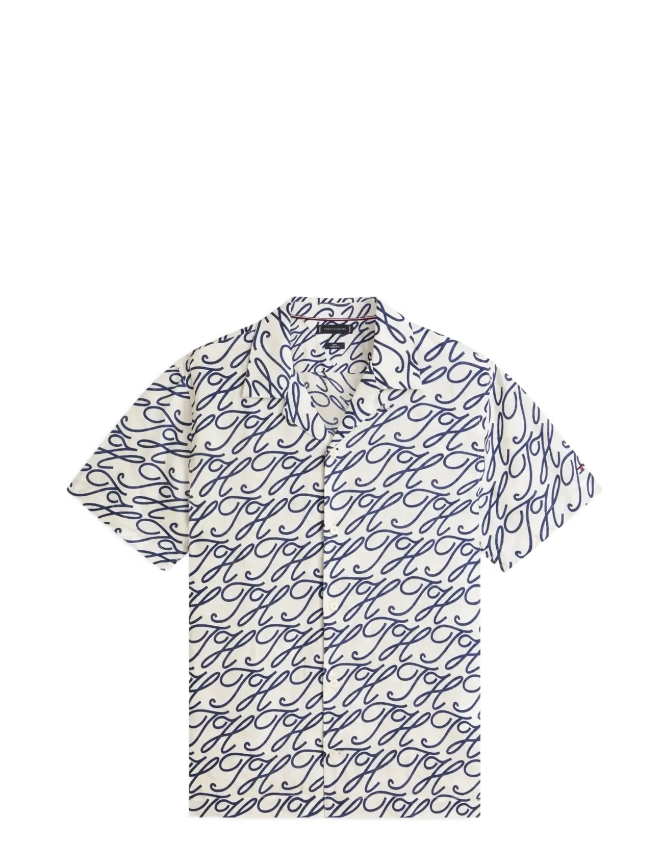 Tommy Hilfiger LINEN CAMP COLLAR SSLV SWIMSHOP - Särgid - ECRU   ALLOVER / navy