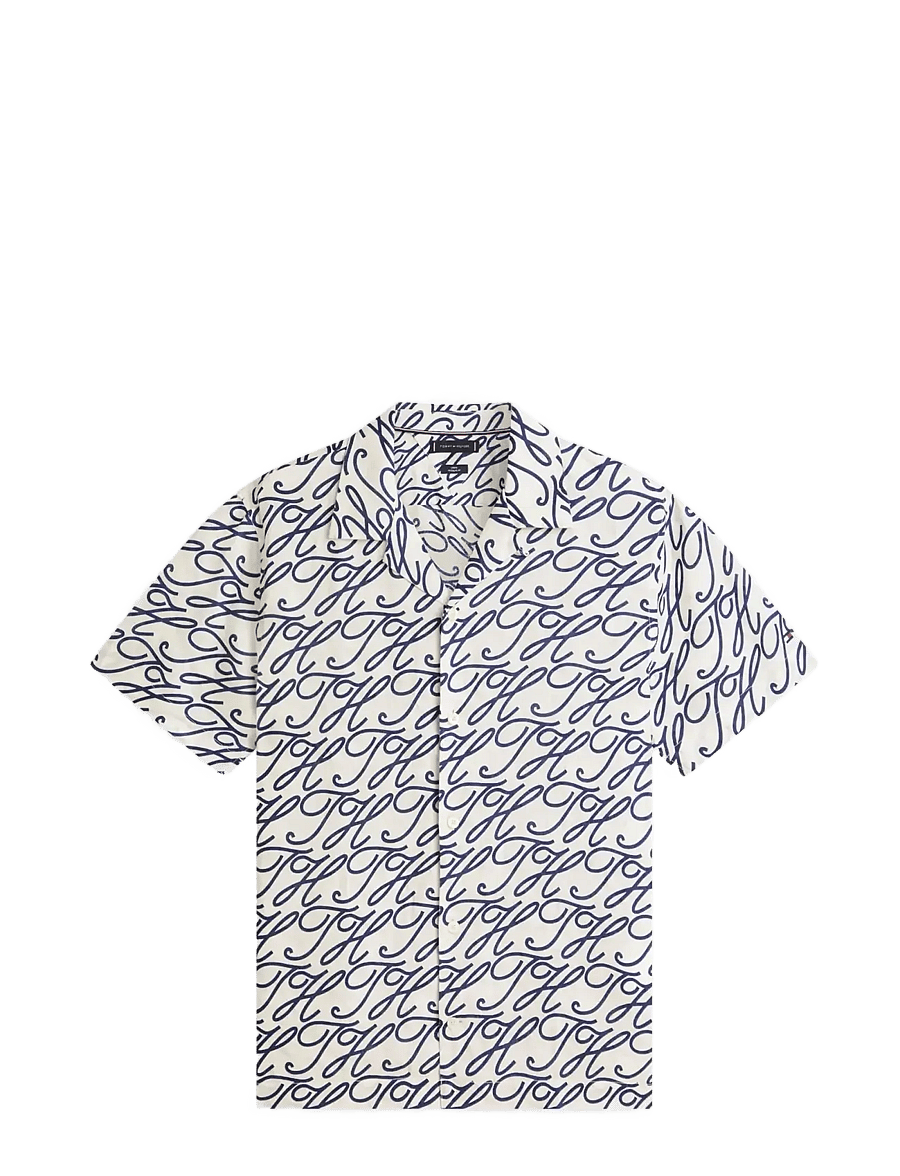 Tommy Hilfiger - LINEN CAMP COLLAR SSLV SWIMSHOP - short-sleeved shirts - ecru allover - 1