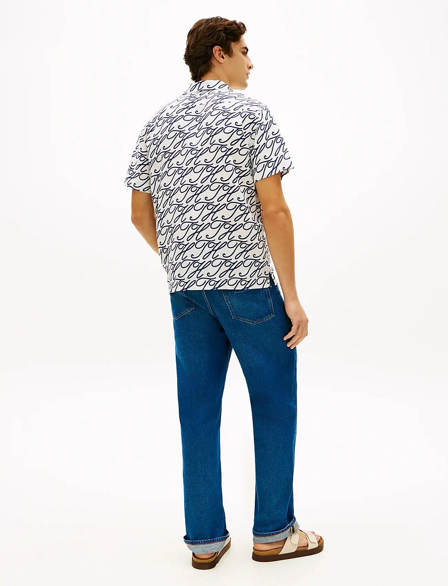 Tommy Hilfiger - LINEN CAMP COLLAR SSLV SWIMSHOP - short-sleeved shirts - ecru allover - 2