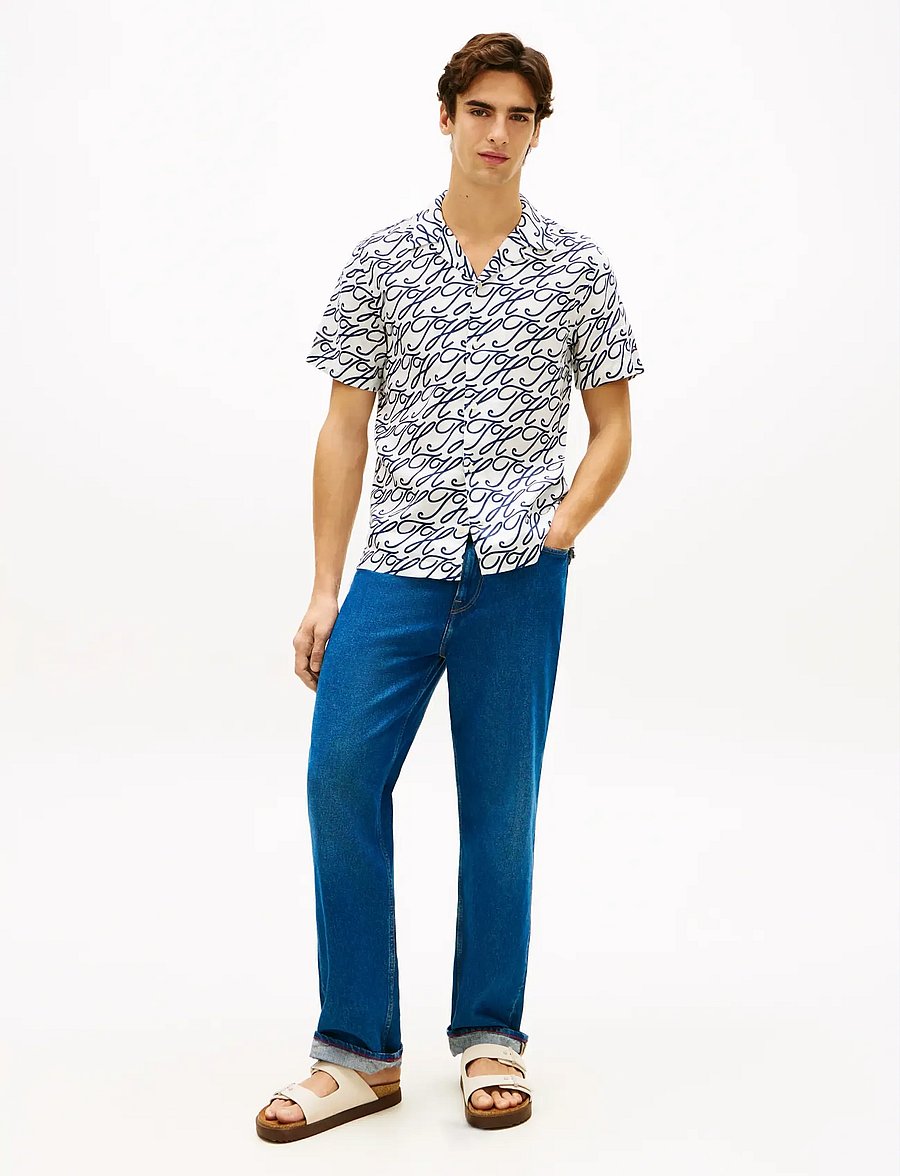Tommy Hilfiger - LINEN CAMP COLLAR SSLV SWIMSHOP - short-sleeved shirts - ecru allover - 3