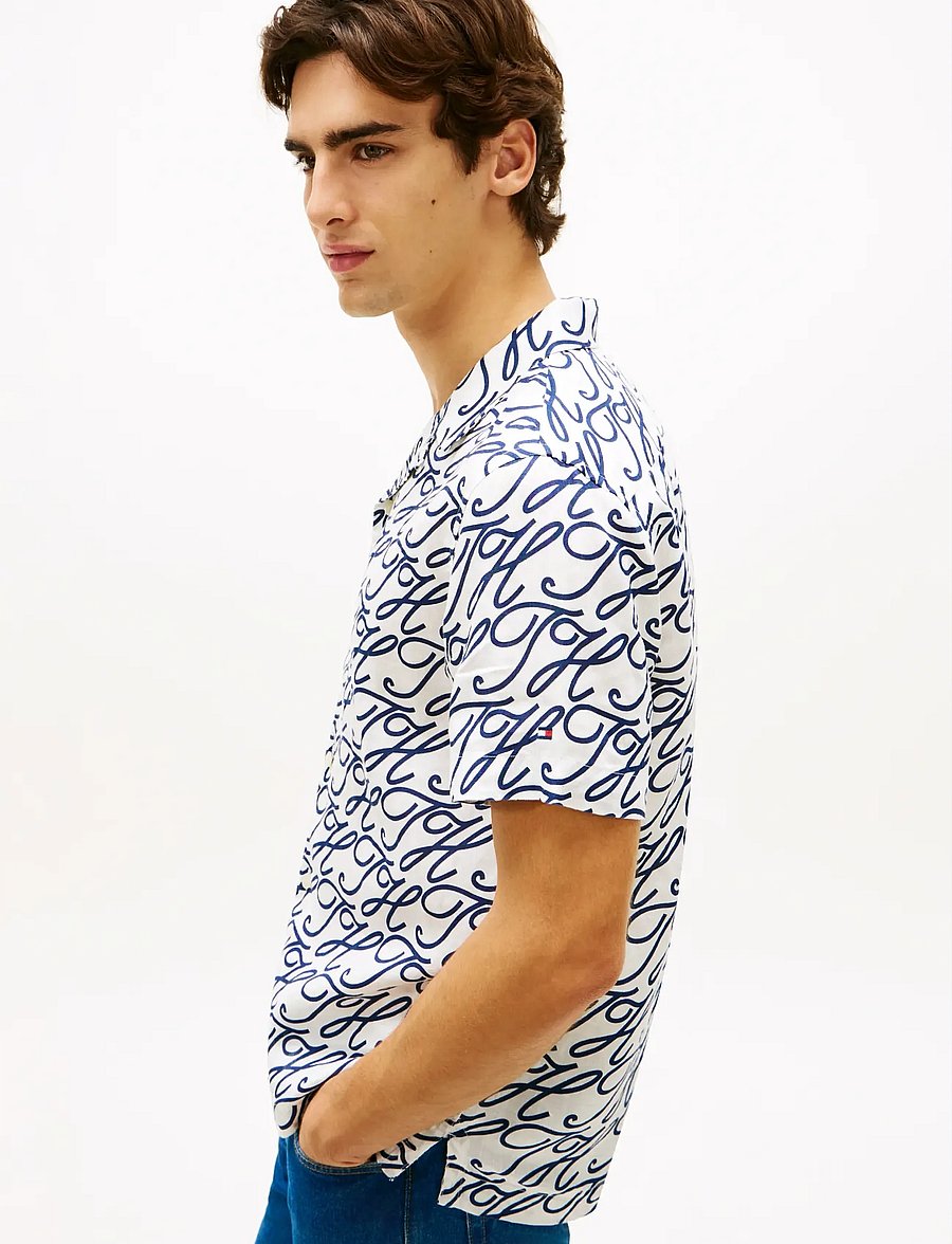 Tommy Hilfiger - LINEN CAMP COLLAR SSLV SWIMSHOP - short-sleeved shirts - ecru allover - 4