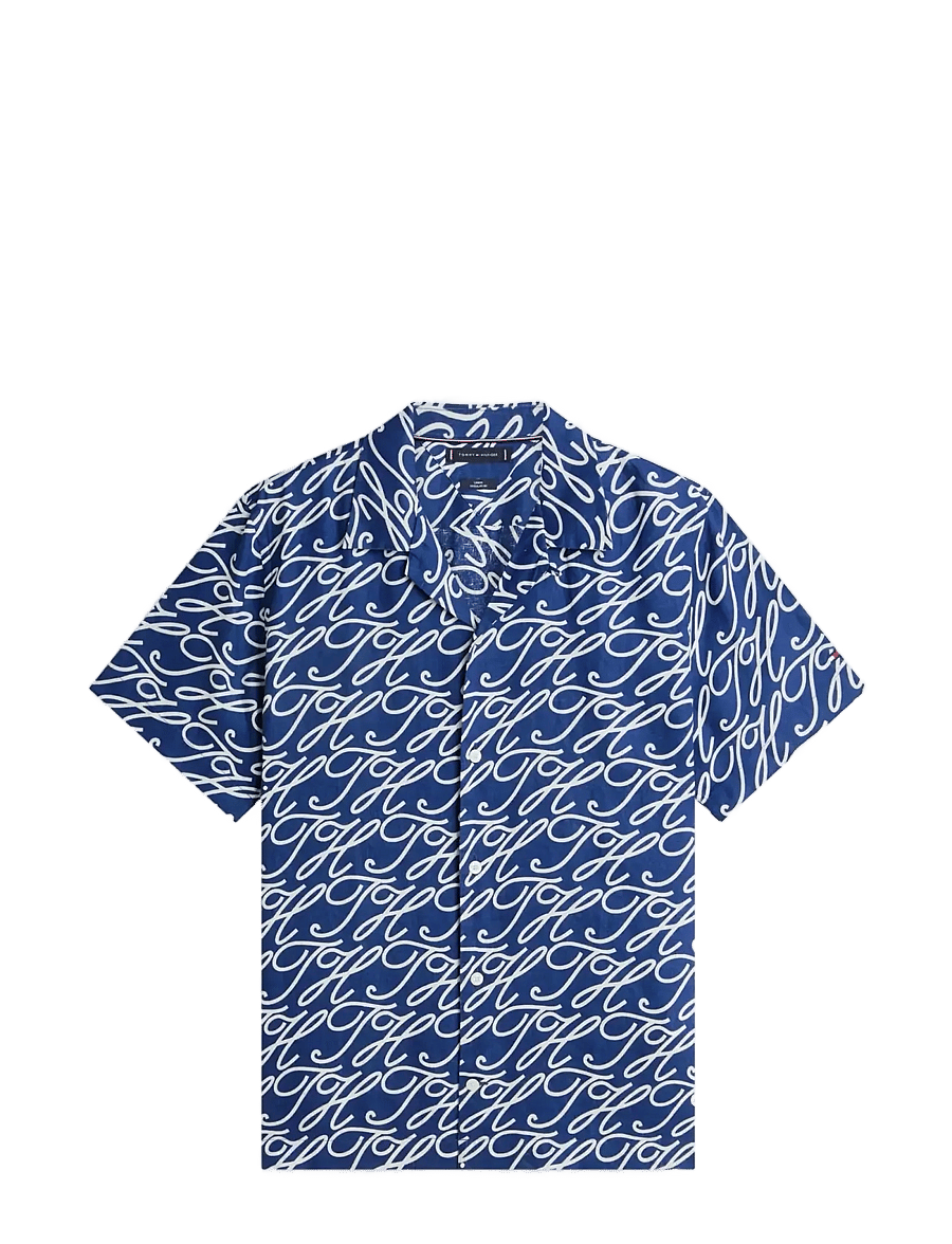 Tommy Hilfiger - LINEN CAMP COLLAR SSLV SWIMSHOP - stytterma skyrtur - preppy navy allover - 1
