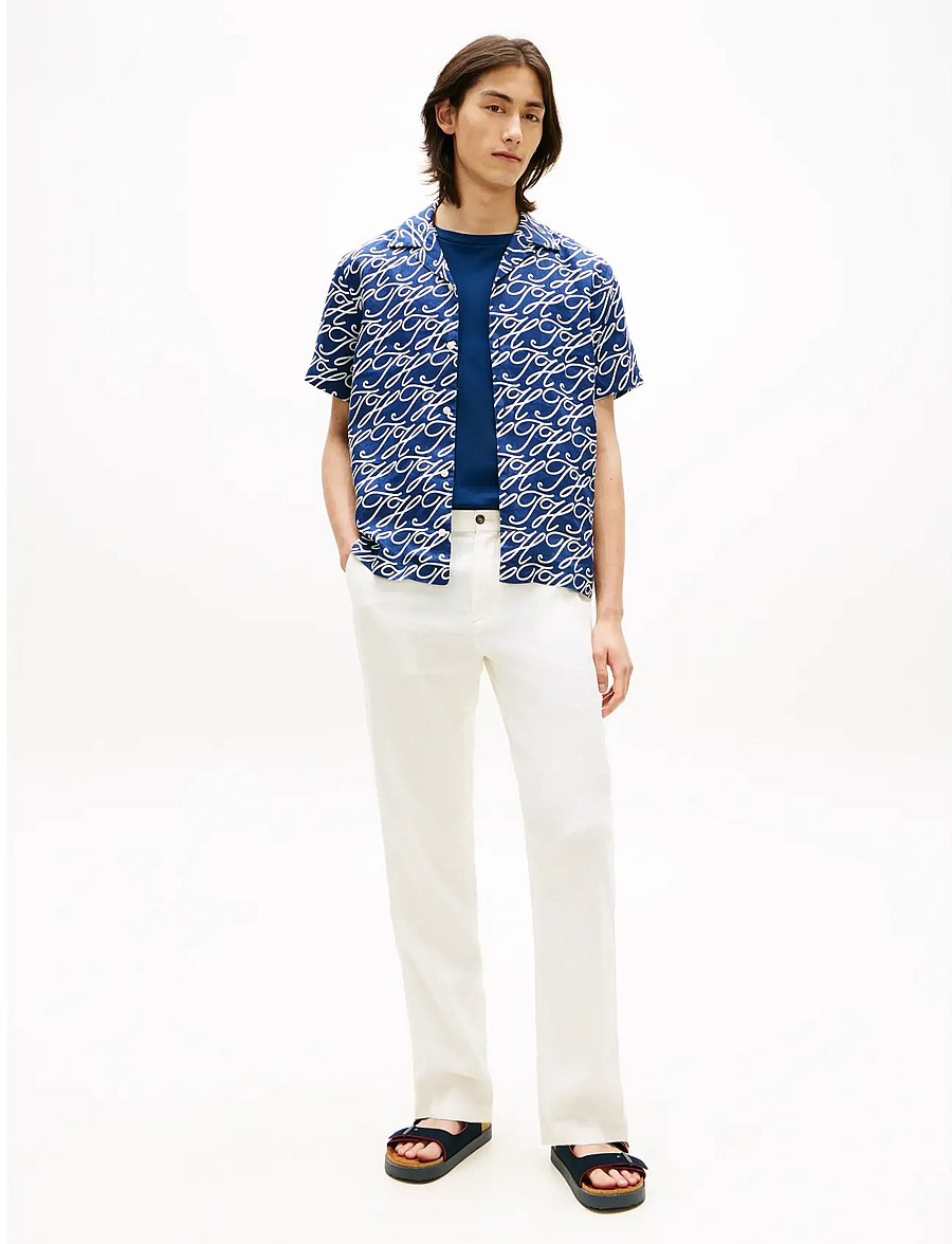 Tommy Hilfiger - LINEN CAMP COLLAR SSLV SWIMSHOP - stytterma skyrtur - preppy navy allover - 3