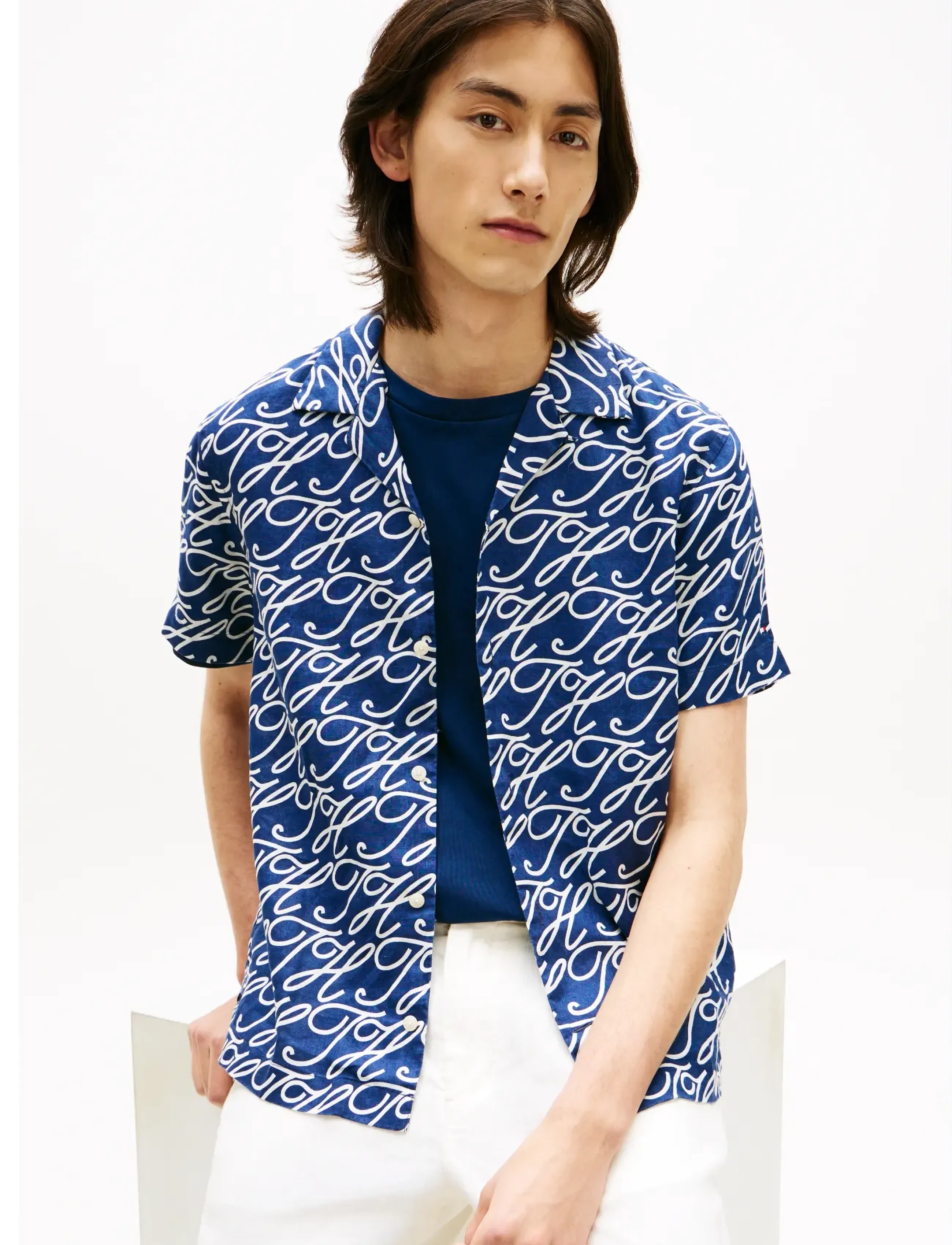 Tommy Hilfiger - LINEN CAMP COLLAR SSLV SWIMSHOP - kortærmede skjorter - preppy navy   allover - 4