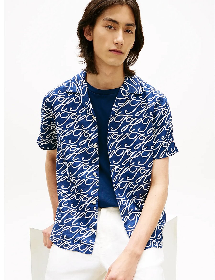 Tommy Hilfiger - LINEN CAMP COLLAR SSLV SWIMSHOP - stytterma skyrtur - preppy navy allover - 4