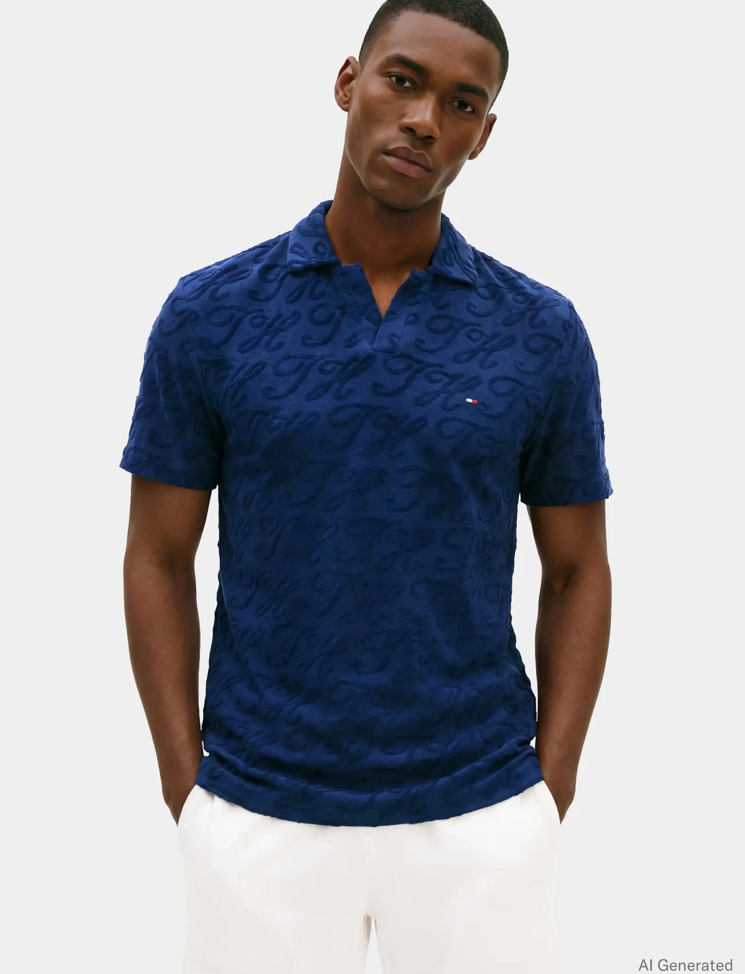 Tommy Hilfiger JONNY COLLAR TOWEL JACQ REG POLO - Farsdag - CARBON NAVY / navy
