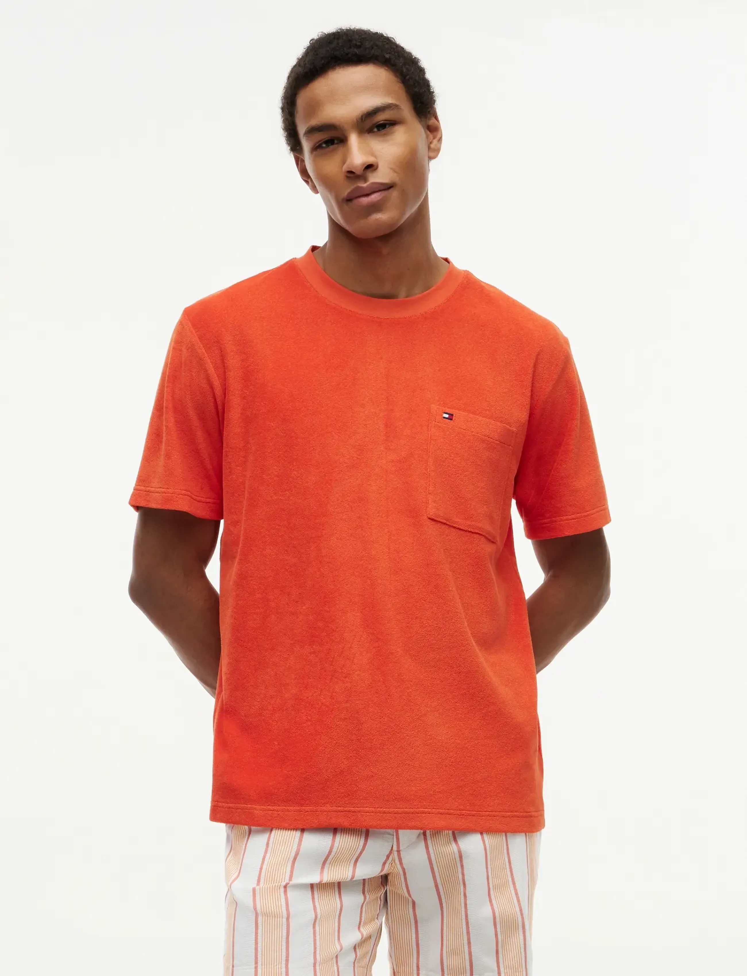 Tommy Hilfiger Towelling T-Shirt, M, T-shirts, Orange - Short-sleeved, Männerswear