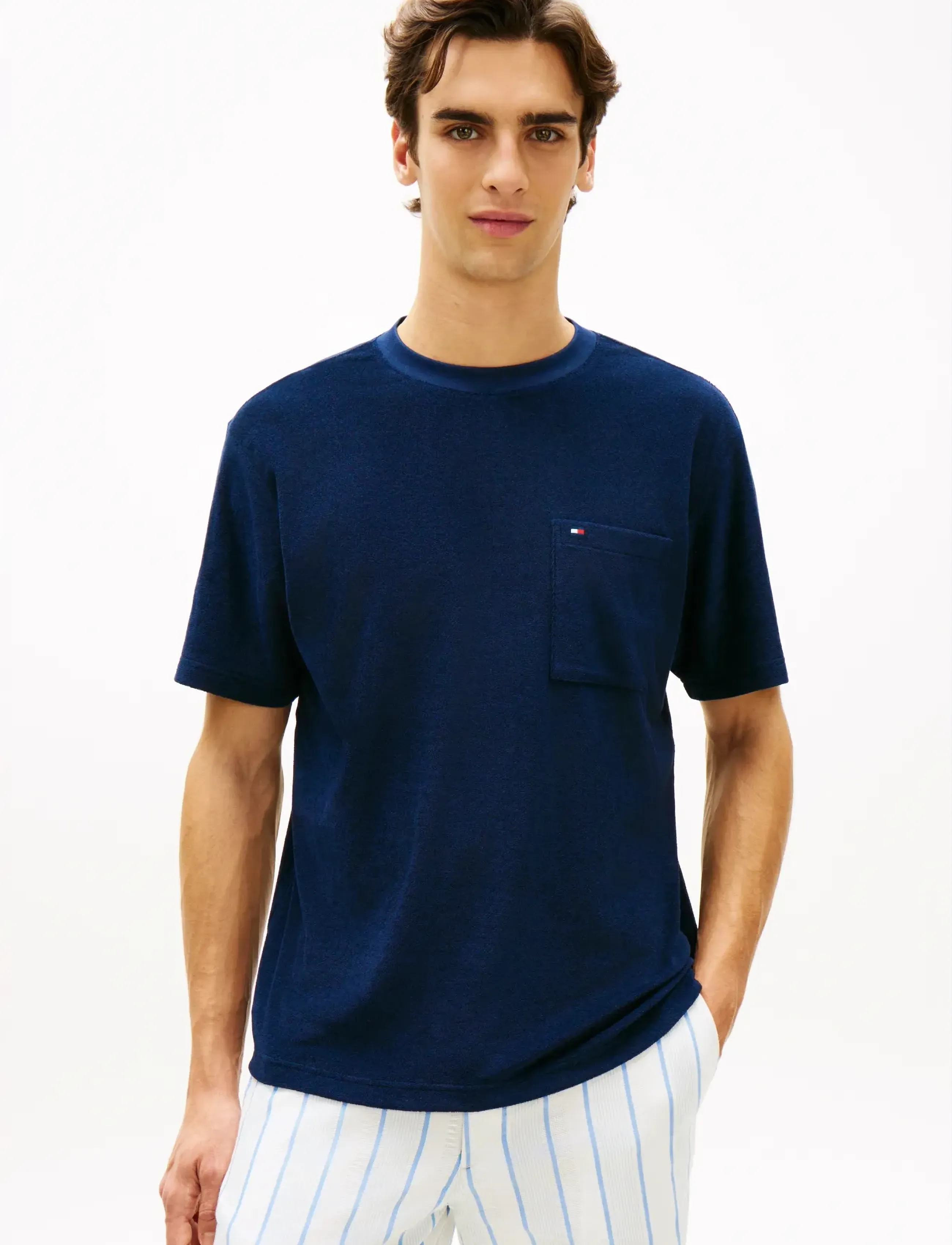 Tommy Hilfiger Towelling T-Shirt, M, T-shirts, Marineblau - Short-sleeved, Männerswear