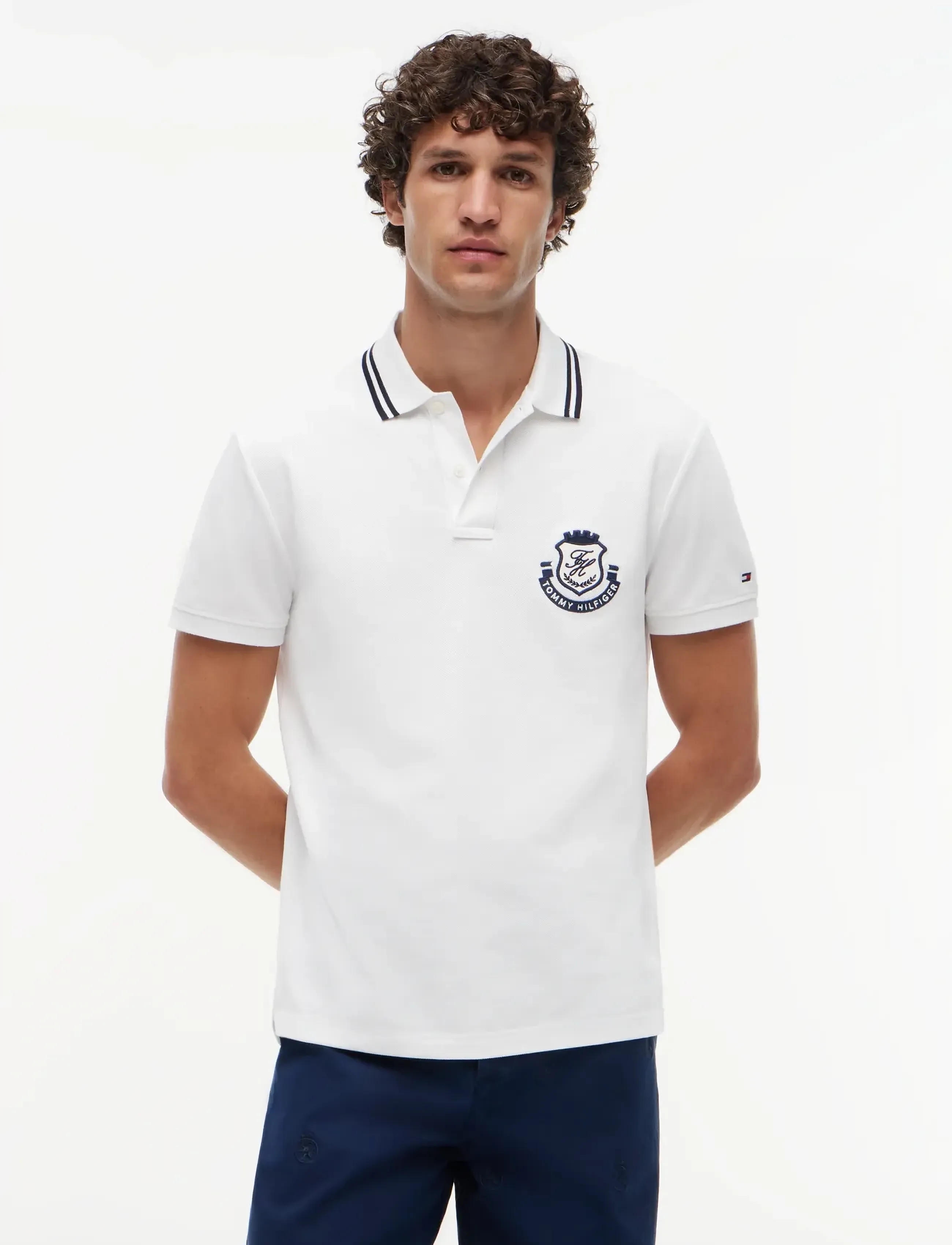 Tommy Hilfiger Pique Badge Reg Polo, Mænd, Badge Piqué Poloshirt, Hvid, Str: XXL