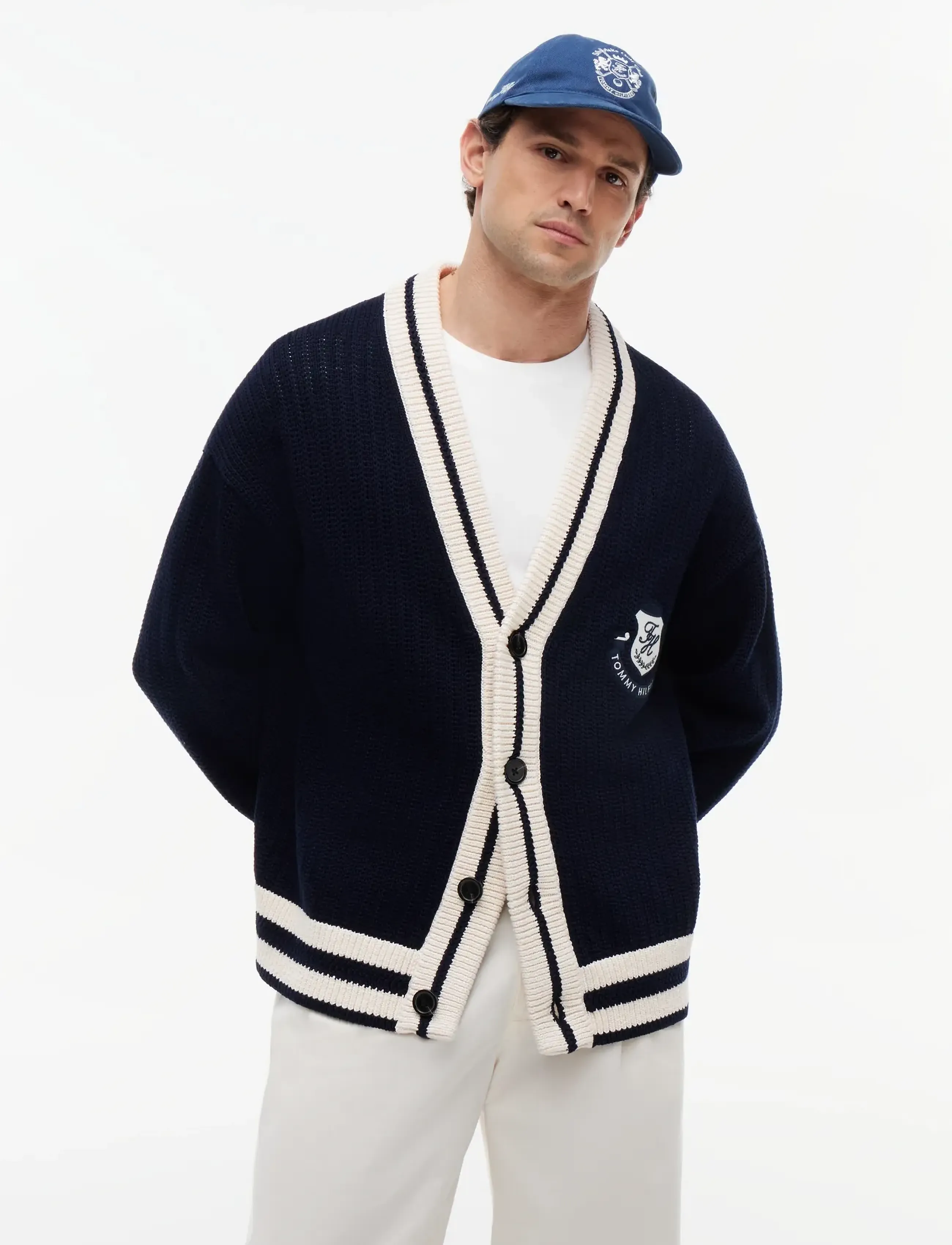 Tommy Hilfiger Athleisure Cricket Cardigan, Mænd, Cricket Cardigan, Navy, Str: L