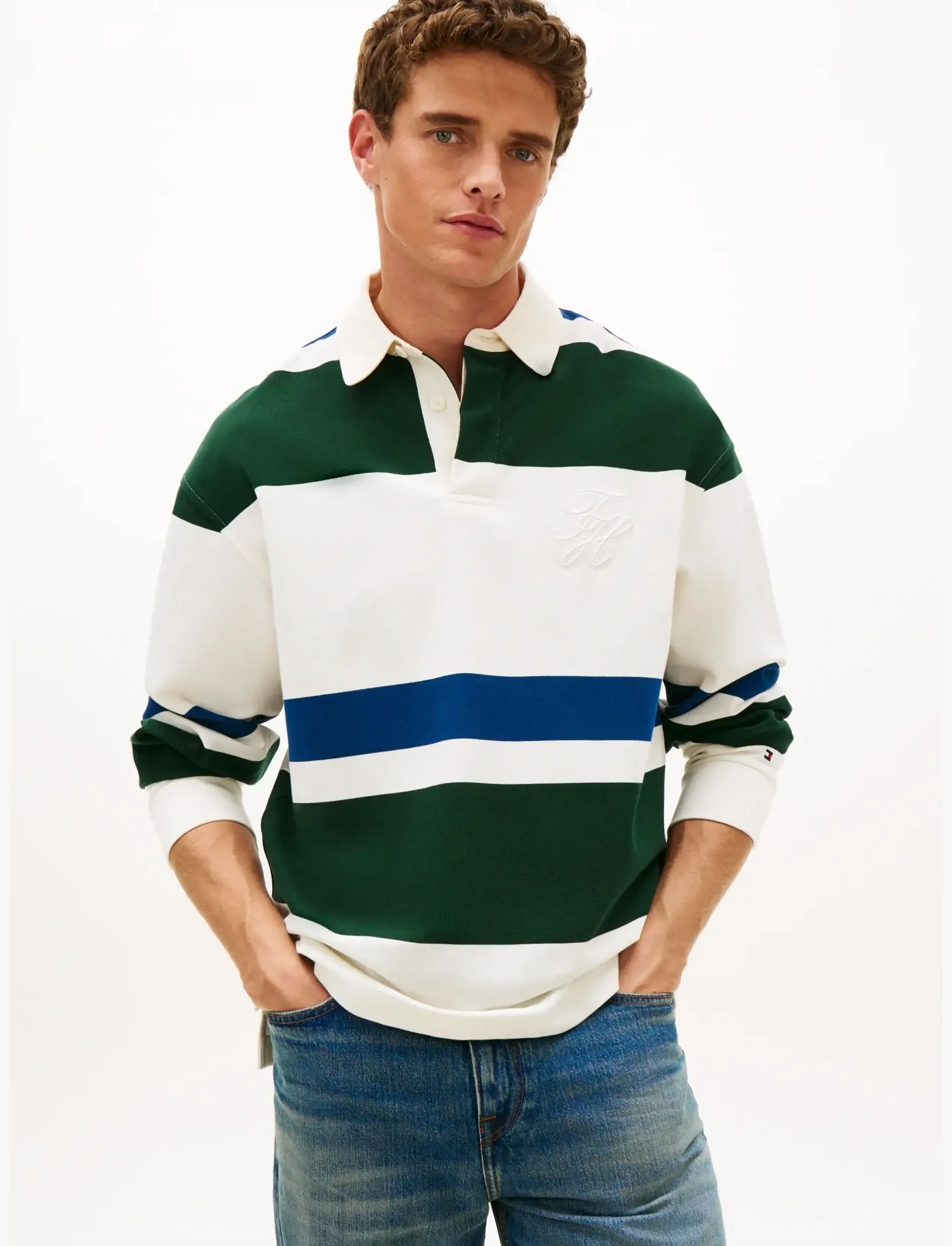 Tommy Hilfiger Relaxed Stripe Rugby, Mænd, Stribet Rugbytrøje, Multi/mønstret, Str: XXL
