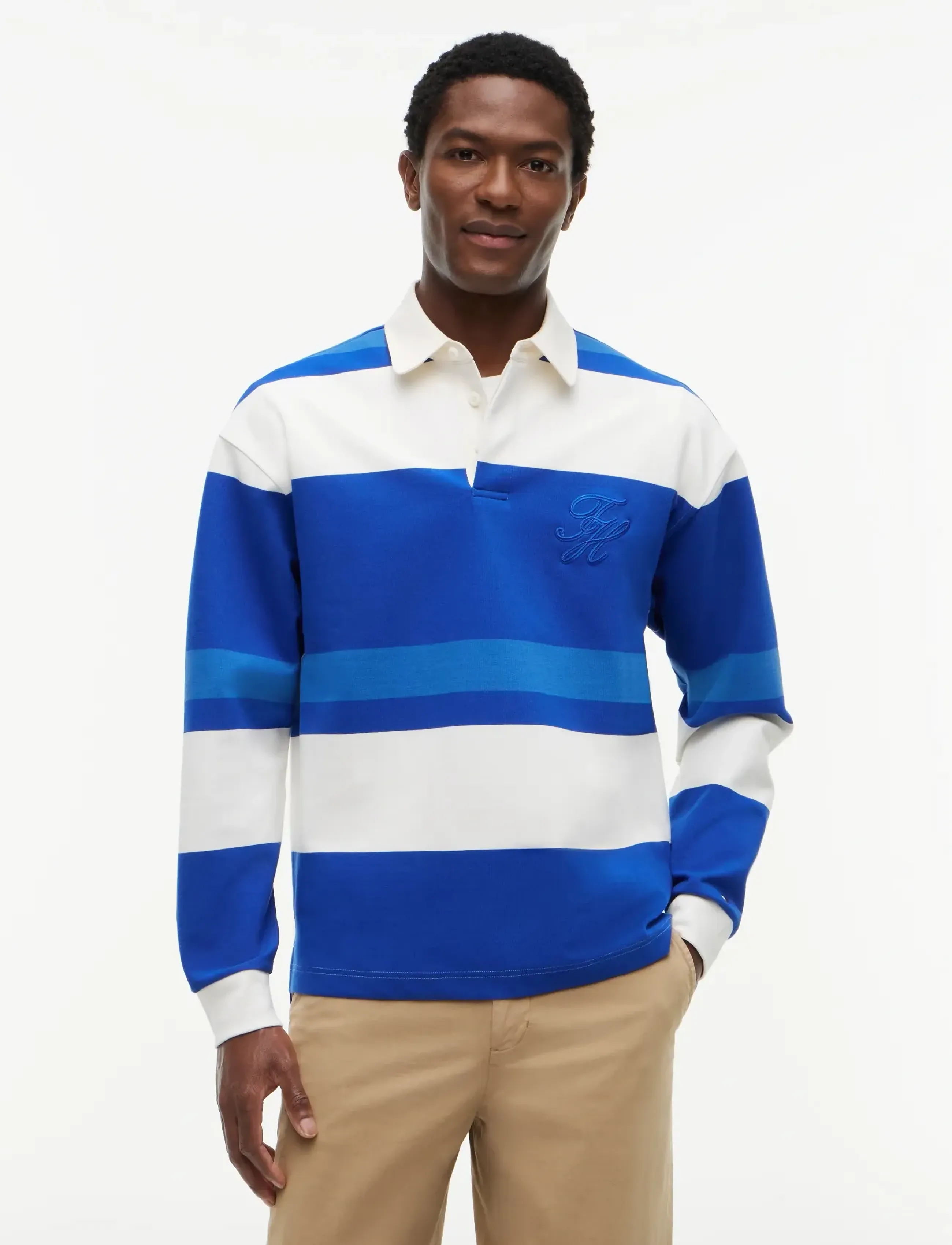 Tommy Hilfiger Relaxed Stripe Rugby, Mænd, Stribet Rugbytrøje, Blå, Str: XL