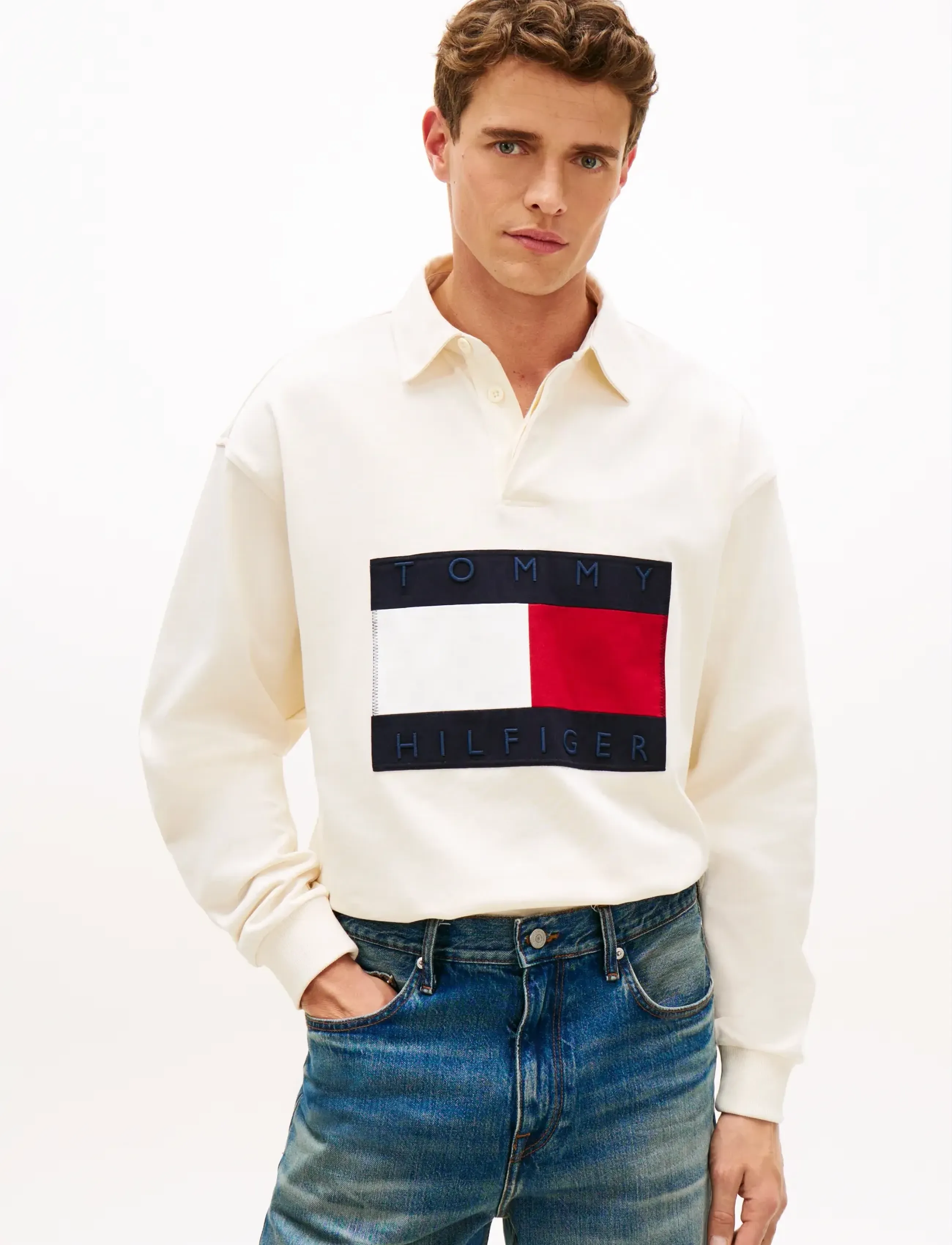 Tommy Hilfiger Flag Rugby, Flag Rugbytrøje, Hvid, Str: L