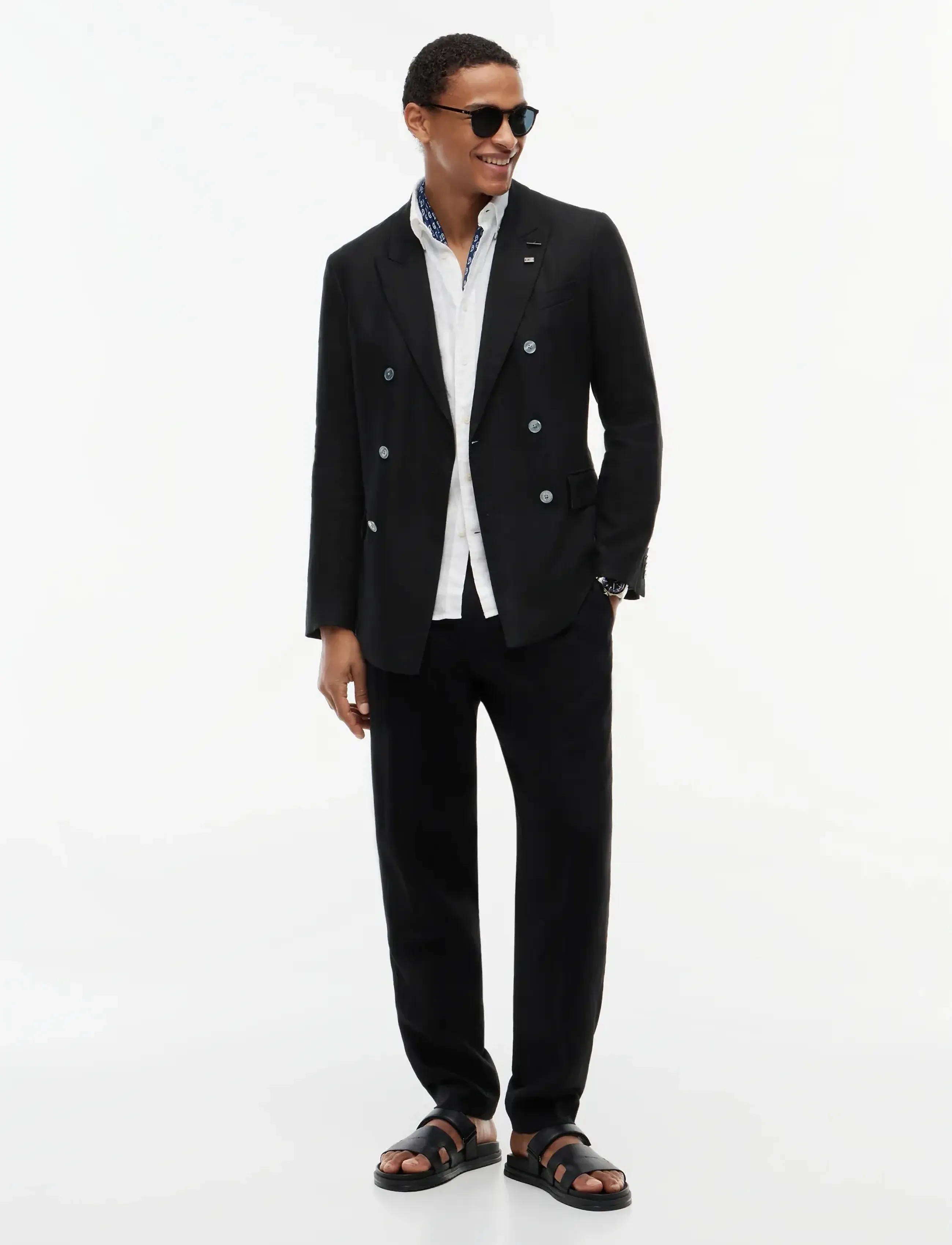 Tommy Hilfiger - DC DB LINEN BLAZER - kahehe rinnatisega pintsakud - black - 2