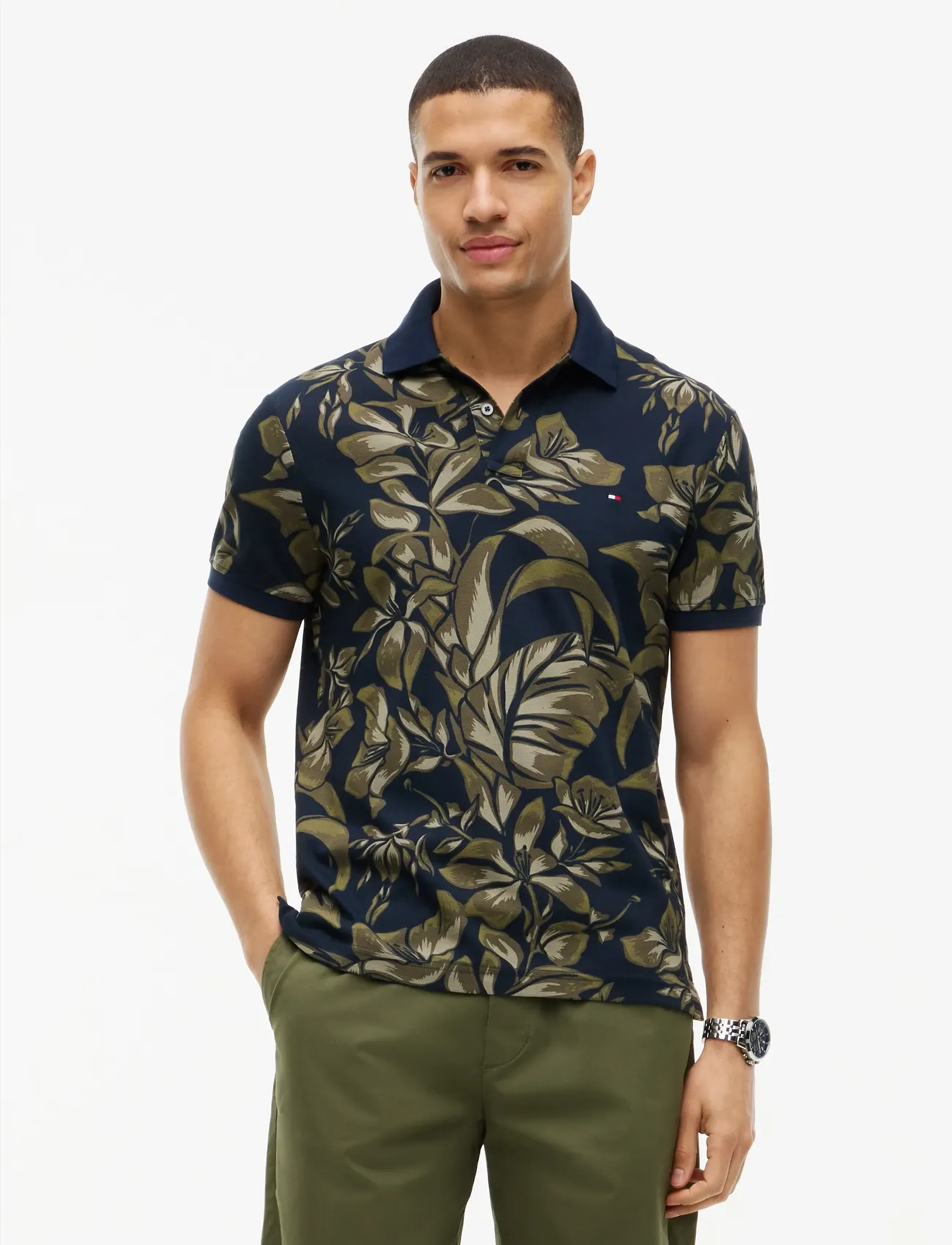 Tommy Hilfiger FLORAL AOP REG POLO - Clothing - DARK NIGHT NAVY   UTILITY SAGE / blue