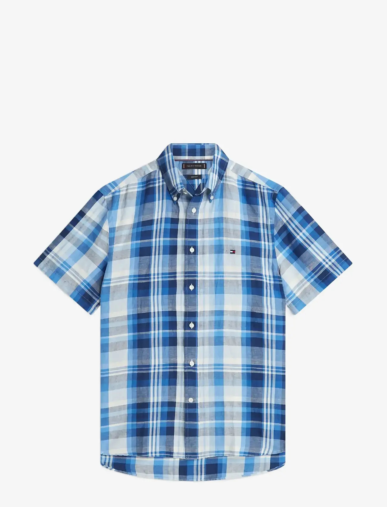 Tommy Hilfiger - LINEN BLEND CHECK PLAID S/S - kortærmede skjorter - preppy navy   check - 1