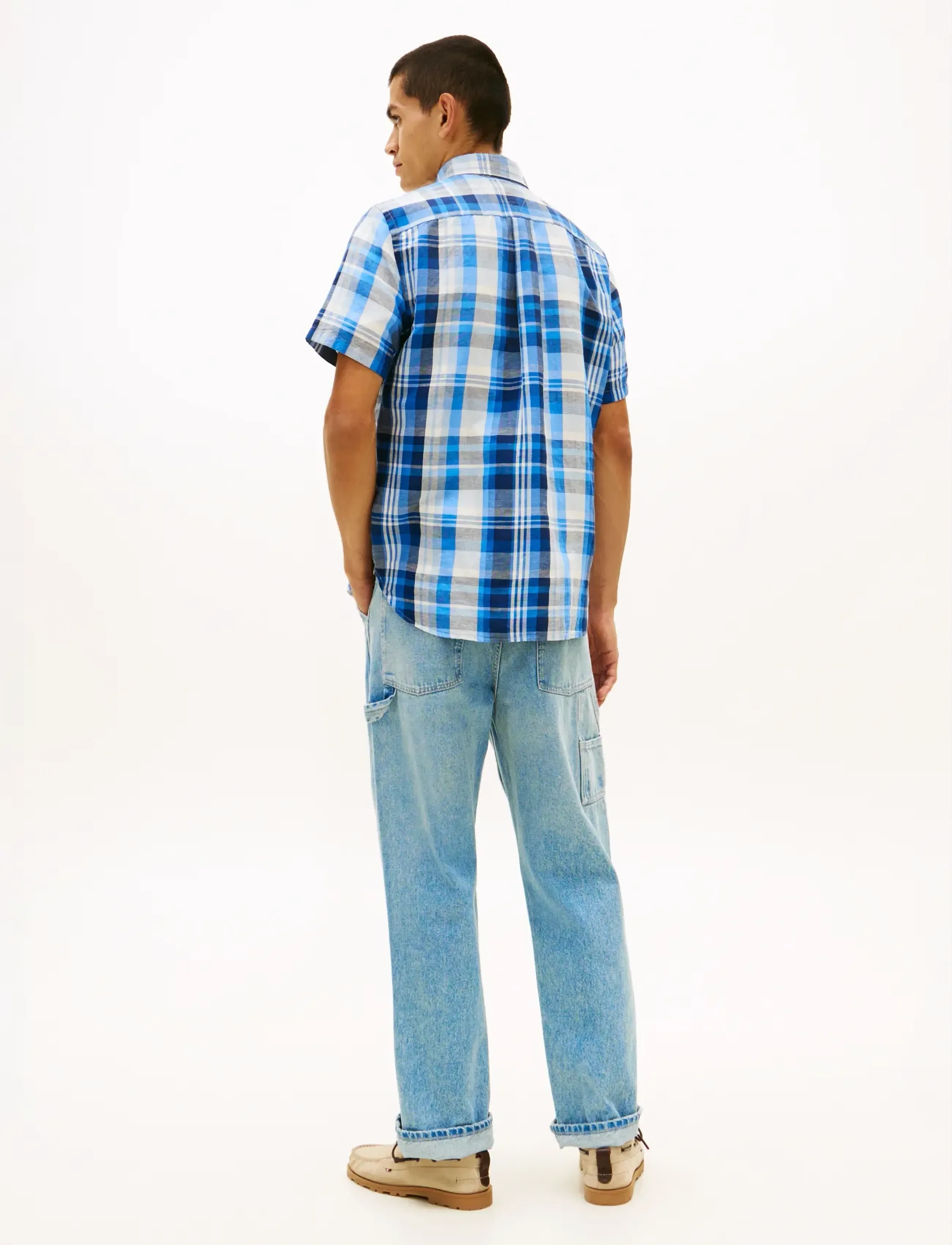 Tommy Hilfiger - LINEN BLEND CHECK PLAID S/S - kortärmade skjortor - preppy navy check - 2