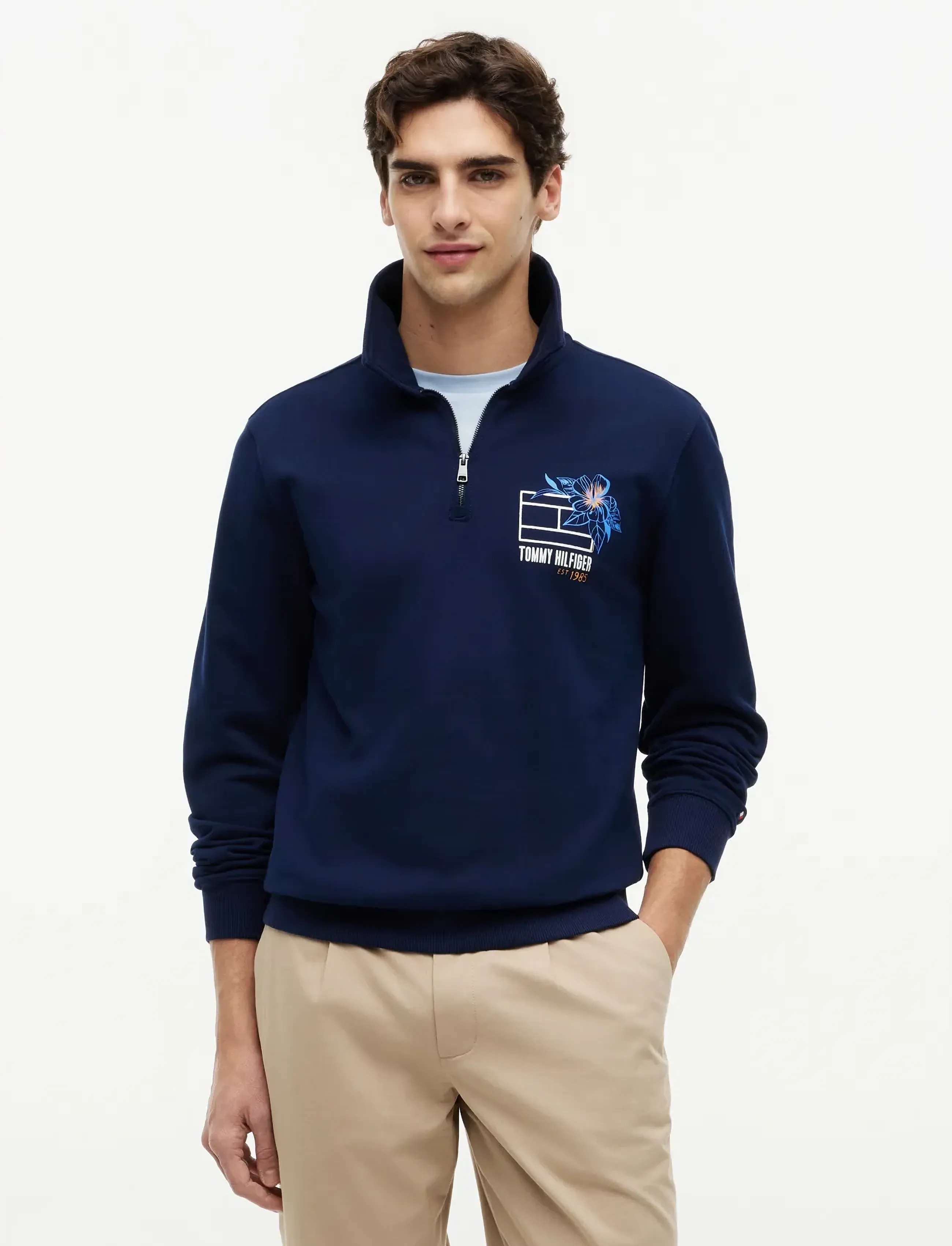 Tommy Hilfiger Summer Floral Graphic Rugby Crew, M, Navy, Sweatshirts & Hættetrøjer > Sweatshirts, Herre