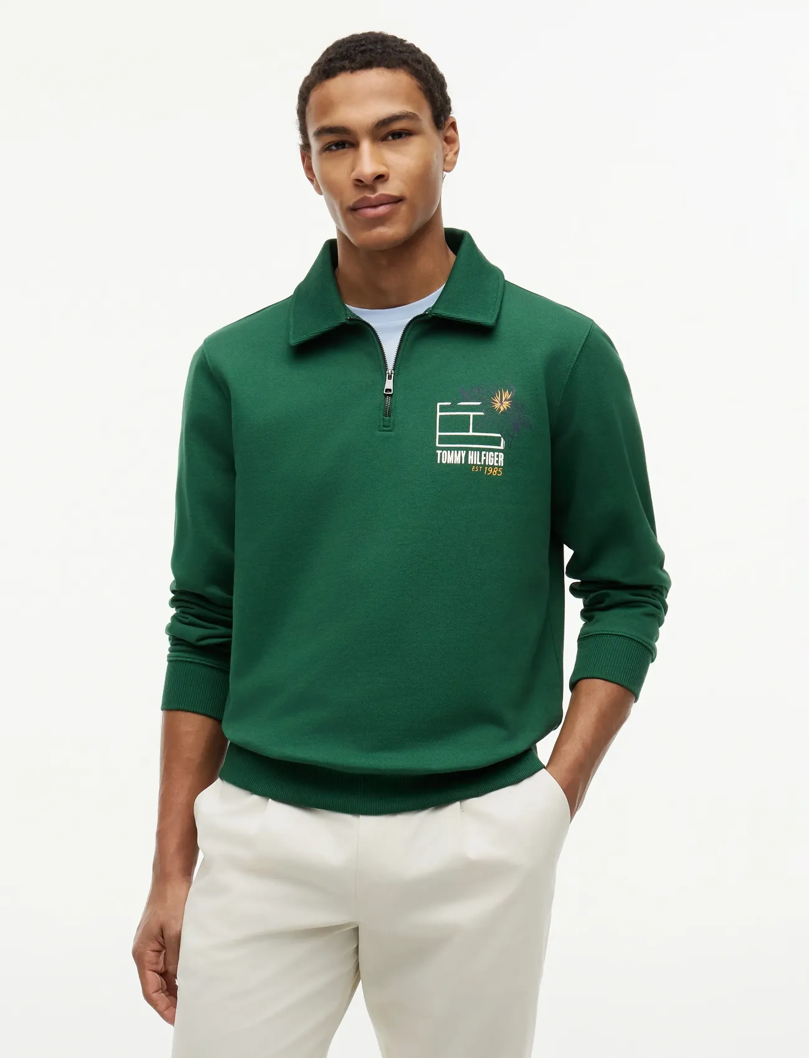 Tommy Hilfiger Summer Floral Graphic Rugby Crew, XS, Green, Sweatshirts & Hættetrøjer > Sweatshirts, Herre