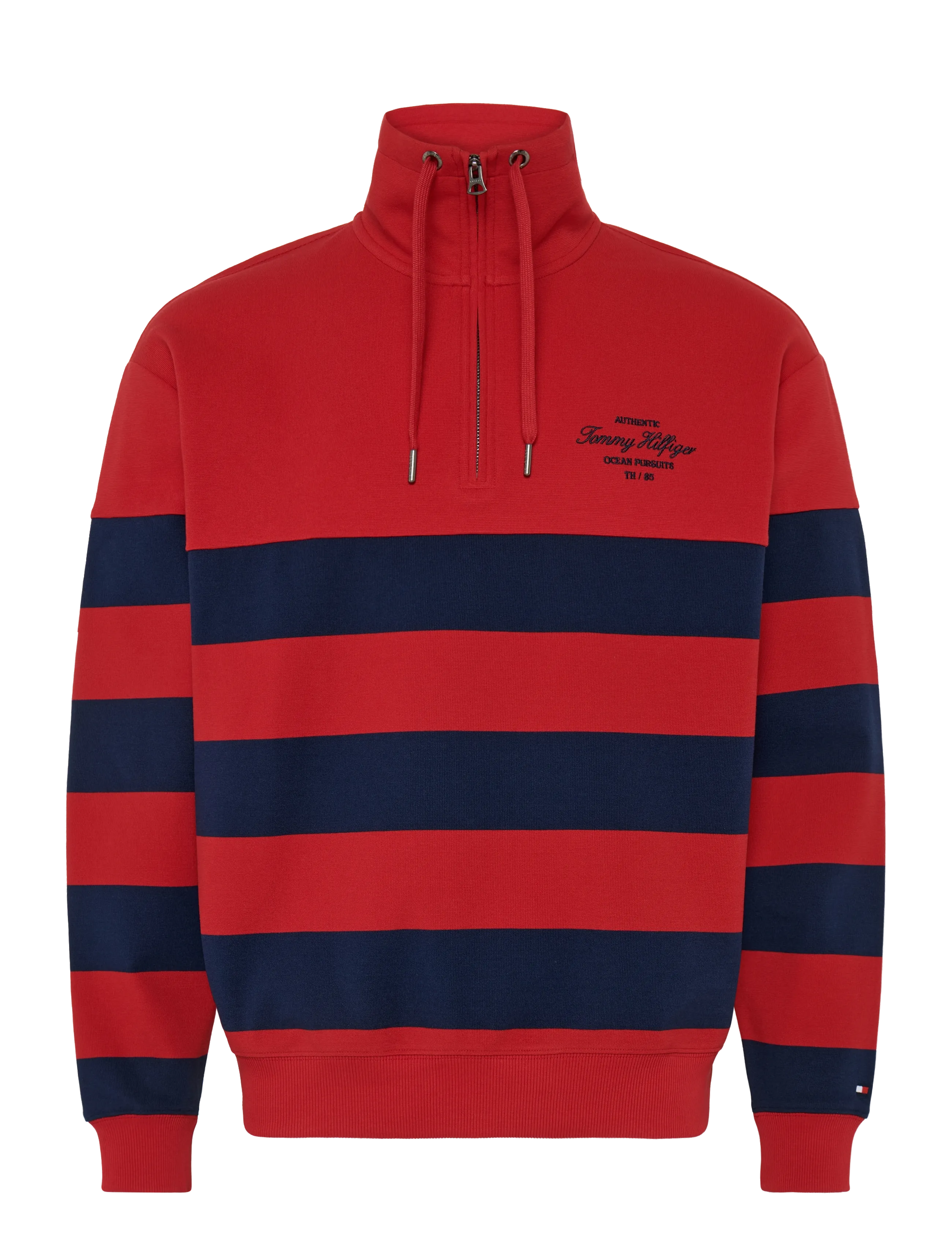 Tommy Hilfiger NAUTICAL BLOCK STRIPE 1/4 ZIP - Strickmode - MEDIUM RED / red
