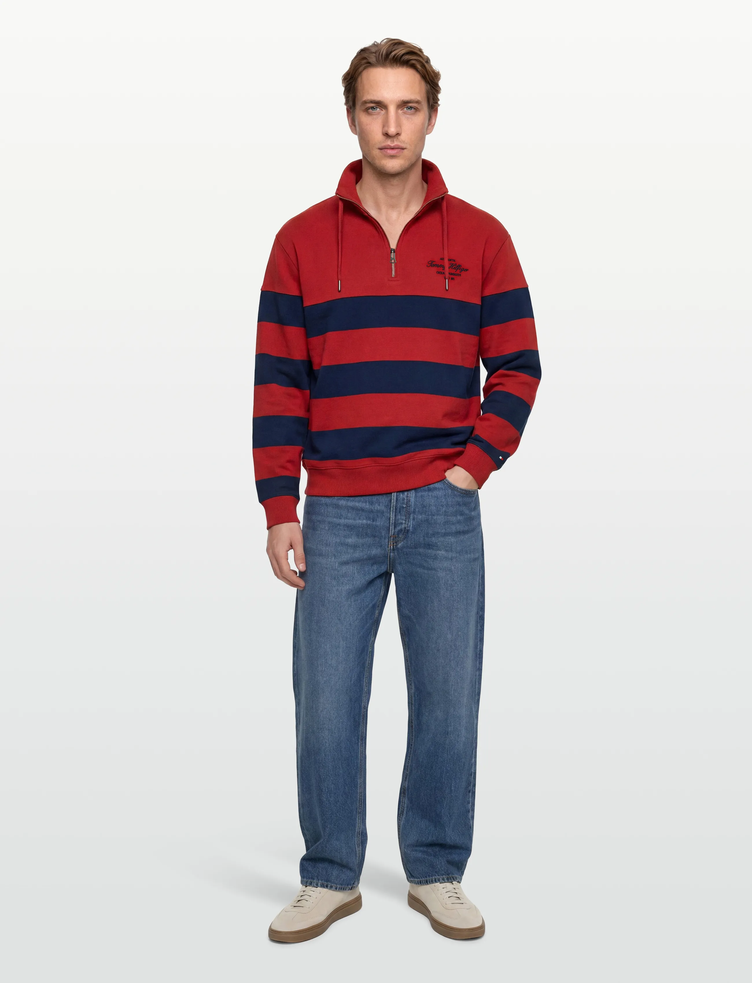 Tommy Hilfiger NAUTICAL BLOCK STRIPE 1/4 ZIP - Tõmblukk-kaelusega džemprid - MEDIUM RED / red
