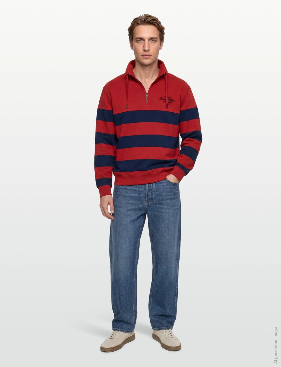 Tommy Hilfiger - NAUTICAL BLOCK STRIPE 1/4 ZIP - pullover mit halbem reißverschluss - medium red - 0