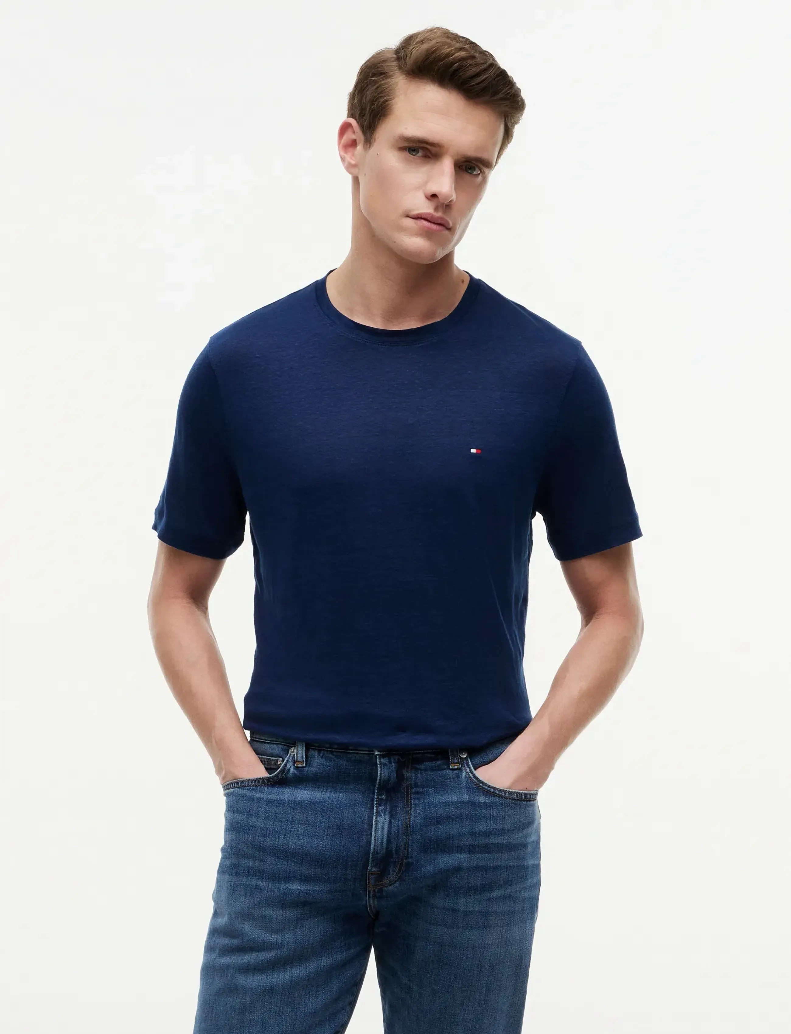 Tommy Hilfiger LINEN REGULAR TEE - Nach Stil kaufen - CARBON NAVY / navy