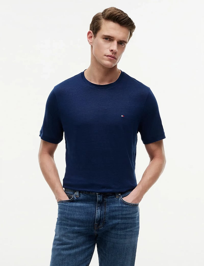Tommy Hilfiger - LINEN REGULAR TEE - kortærmede t-shirts - carbon navy - 0