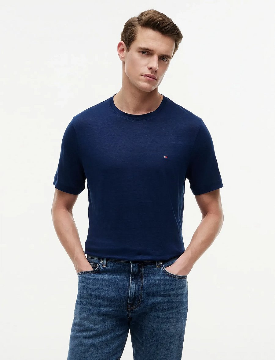Tommy Hilfiger - LINEN REGULAR TEE - lühikeste varrukatega t-särgid - carbon navy - 0