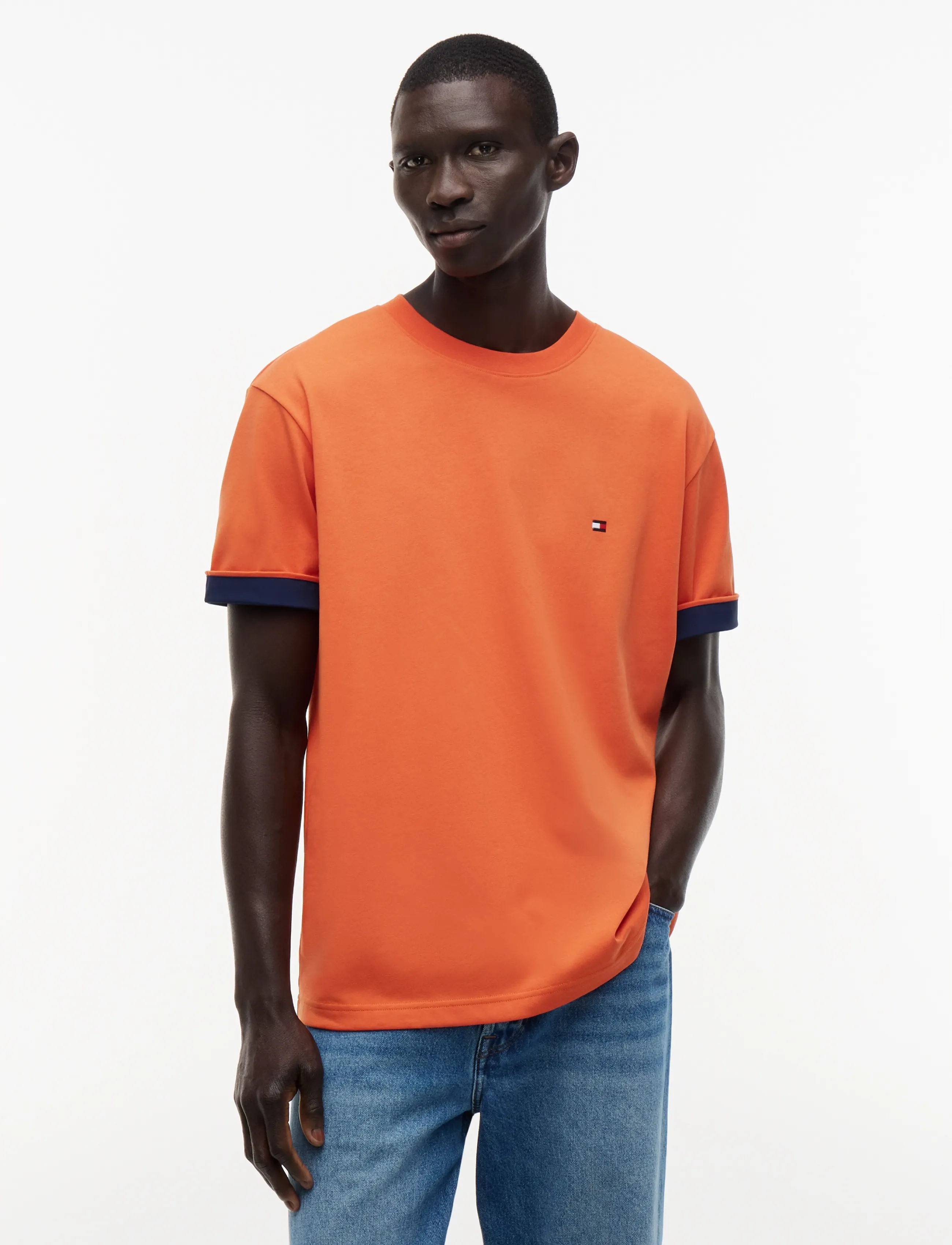 Tommy Hilfiger SAIL MIX MEDIA CUFF REGULAR TEE - Riided - BRILLIANT ORANGE / orange