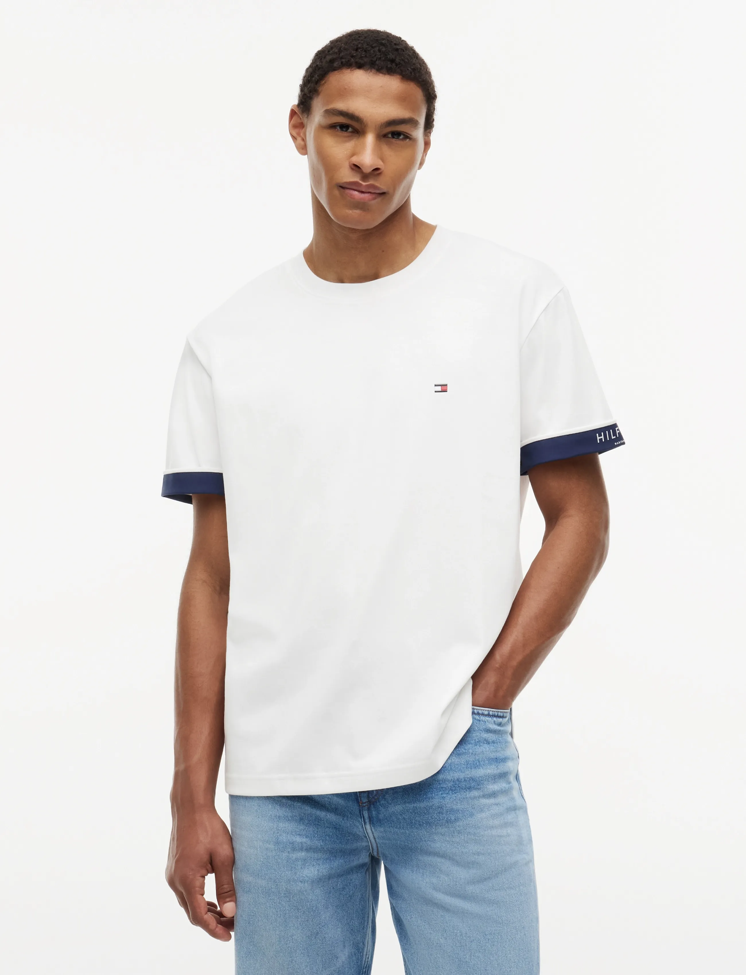 Tommy Hilfiger SAIL MIX MEDIA CUFF REGULAR TEE - Riided - WHITE / white