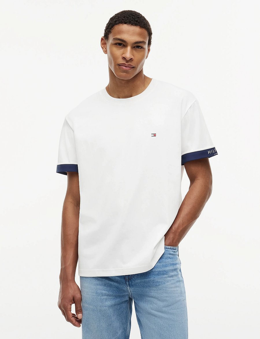 Tommy Hilfiger - SAIL MIX MEDIA CUFF REGULAR TEE - lühikeste varrukatega t-särgid - white - 0