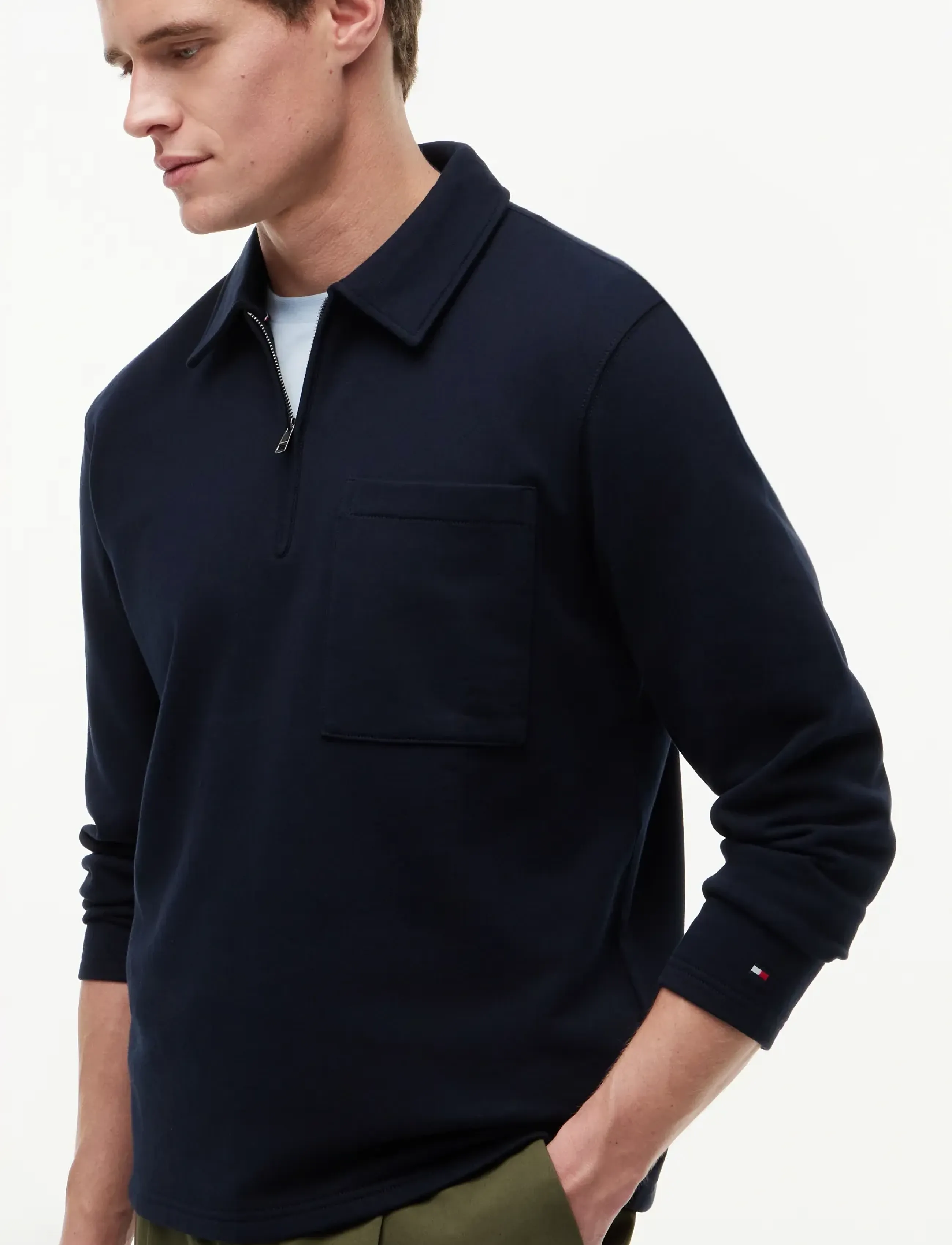 Tommy Hilfiger - ESSENTIAL TERRY POCKET 1/4 ZIP - long-sleeved knitted polos - desert sky - 3