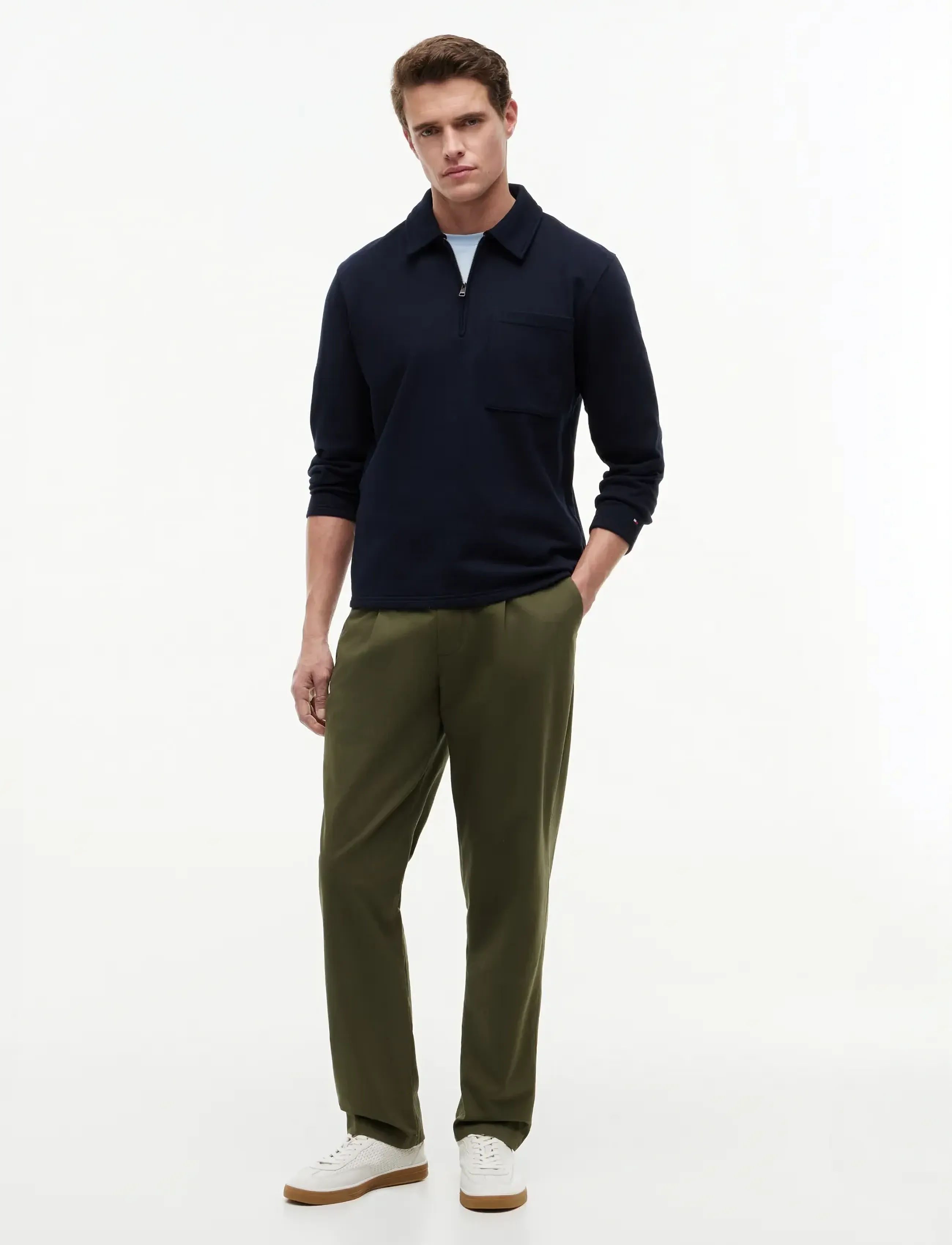 Tommy Hilfiger - ESSENTIAL TERRY POCKET 1/4 ZIP - long-sleeved knitted polos - desert sky - 4
