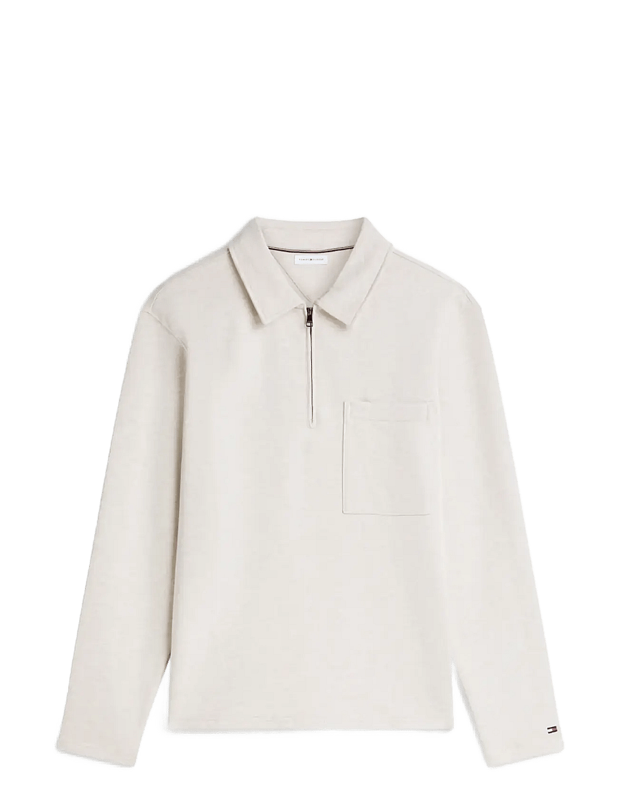 Tommy Hilfiger - ESSENTIAL TERRY POCKET 1/4 ZIP - pikkade varrukatega kootud polosärgid - heathered oatmilk - 1