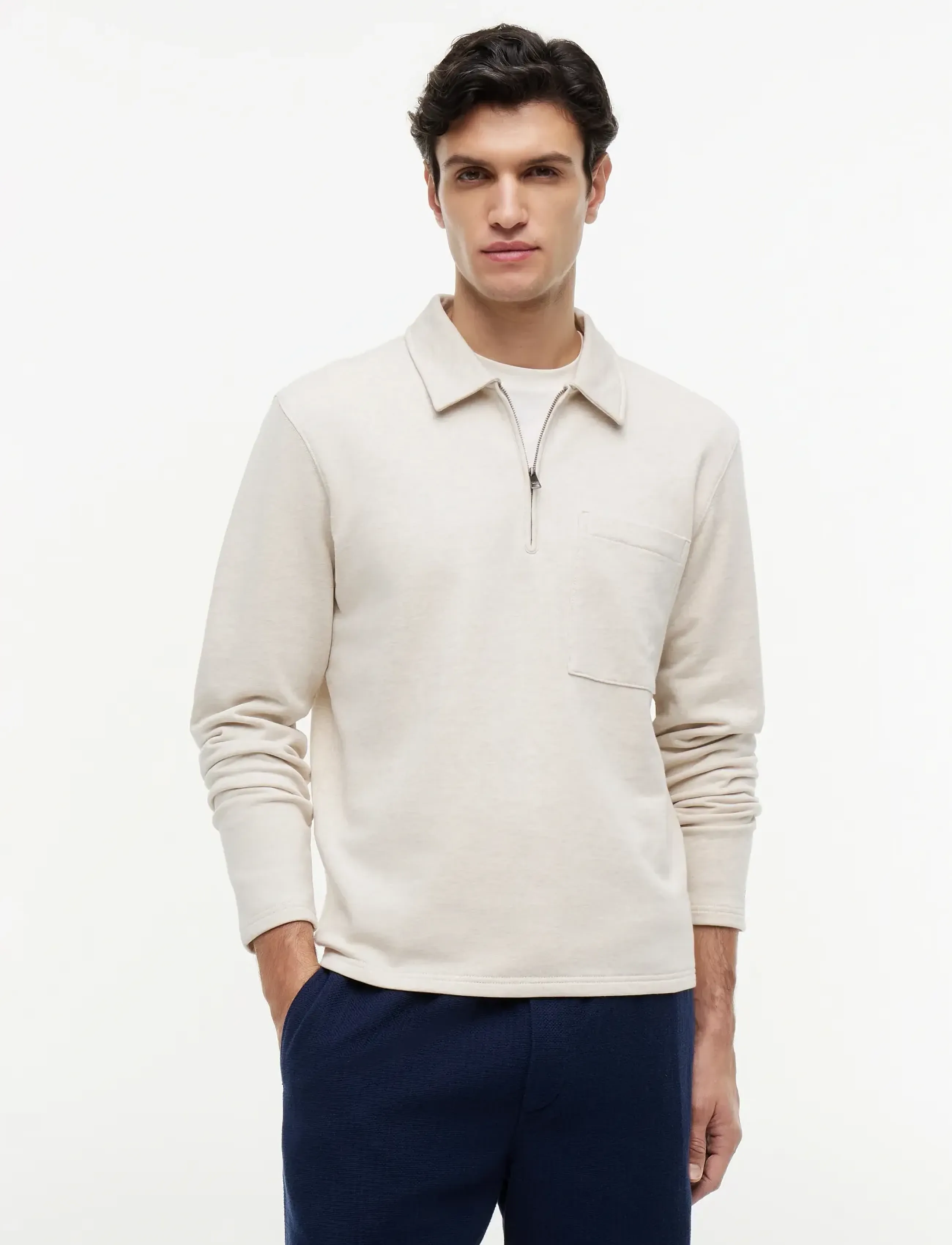 Tommy Hilfiger ESSENTIAL TERRY POCKET 1/4 ZIP - Nach Stil kaufen - HEATHERED OATMILK / cream