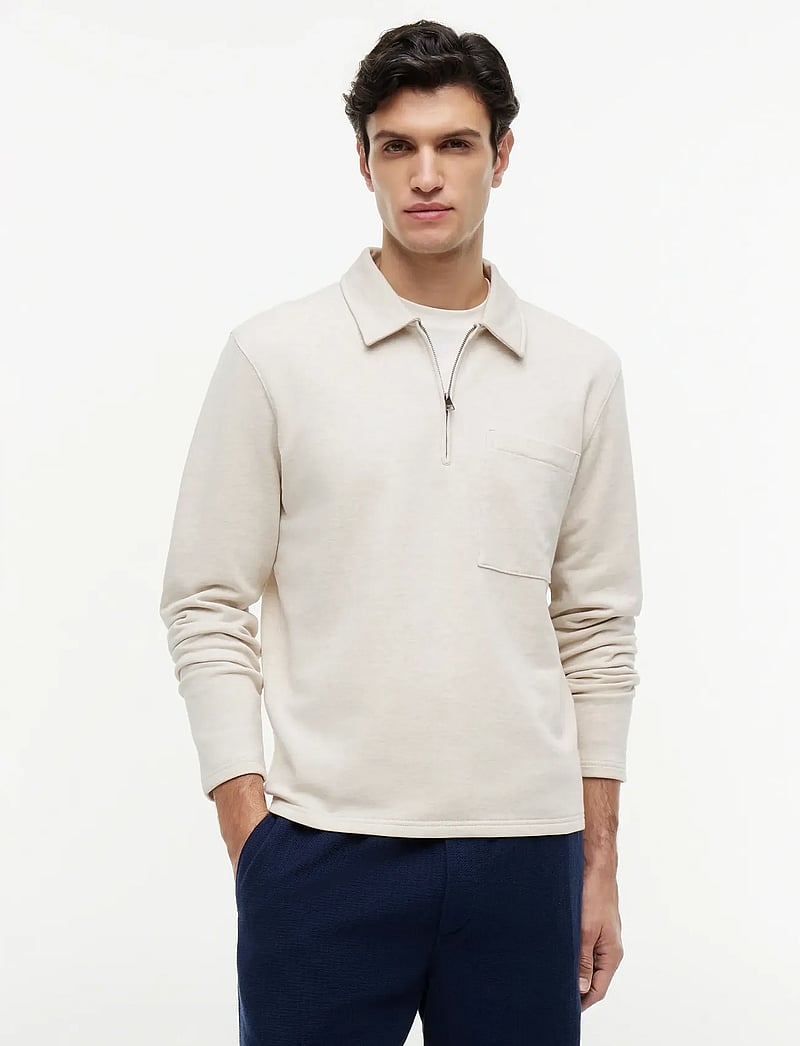 Tommy Hilfiger - ESSENTIAL TERRY POCKET 1/4 ZIP - poloer i strik med lange ærmer - heathered oatmilk - 0