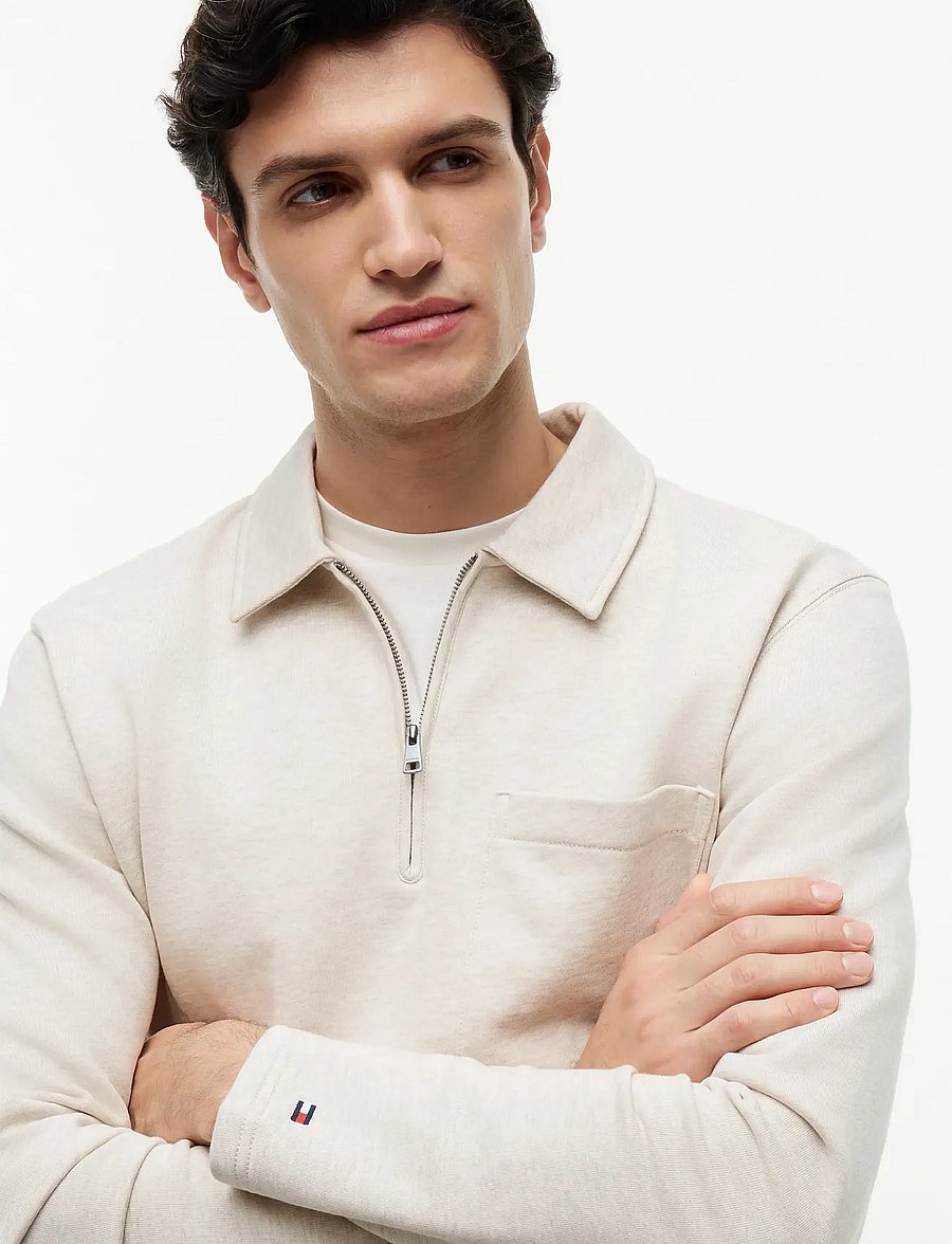 Tommy Hilfiger - ESSENTIAL TERRY POCKET 1/4 ZIP - pikkade varrukatega kootud polosärgid - heathered oatmilk - 3