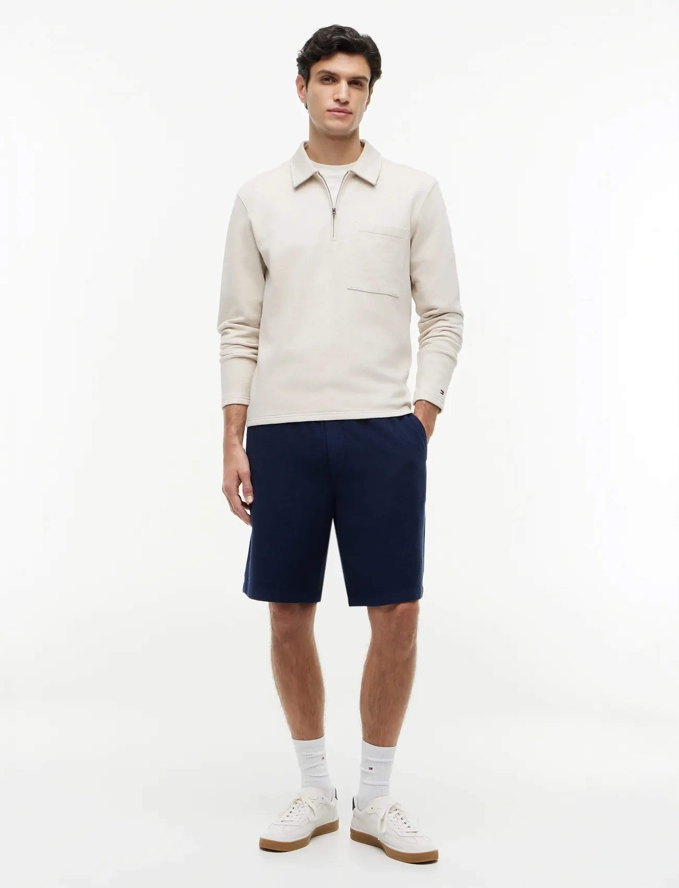 Tommy Hilfiger - ESSENTIAL TERRY POCKET 1/4 ZIP - pikkade varrukatega kootud polosärgid - heathered oatmilk - 4