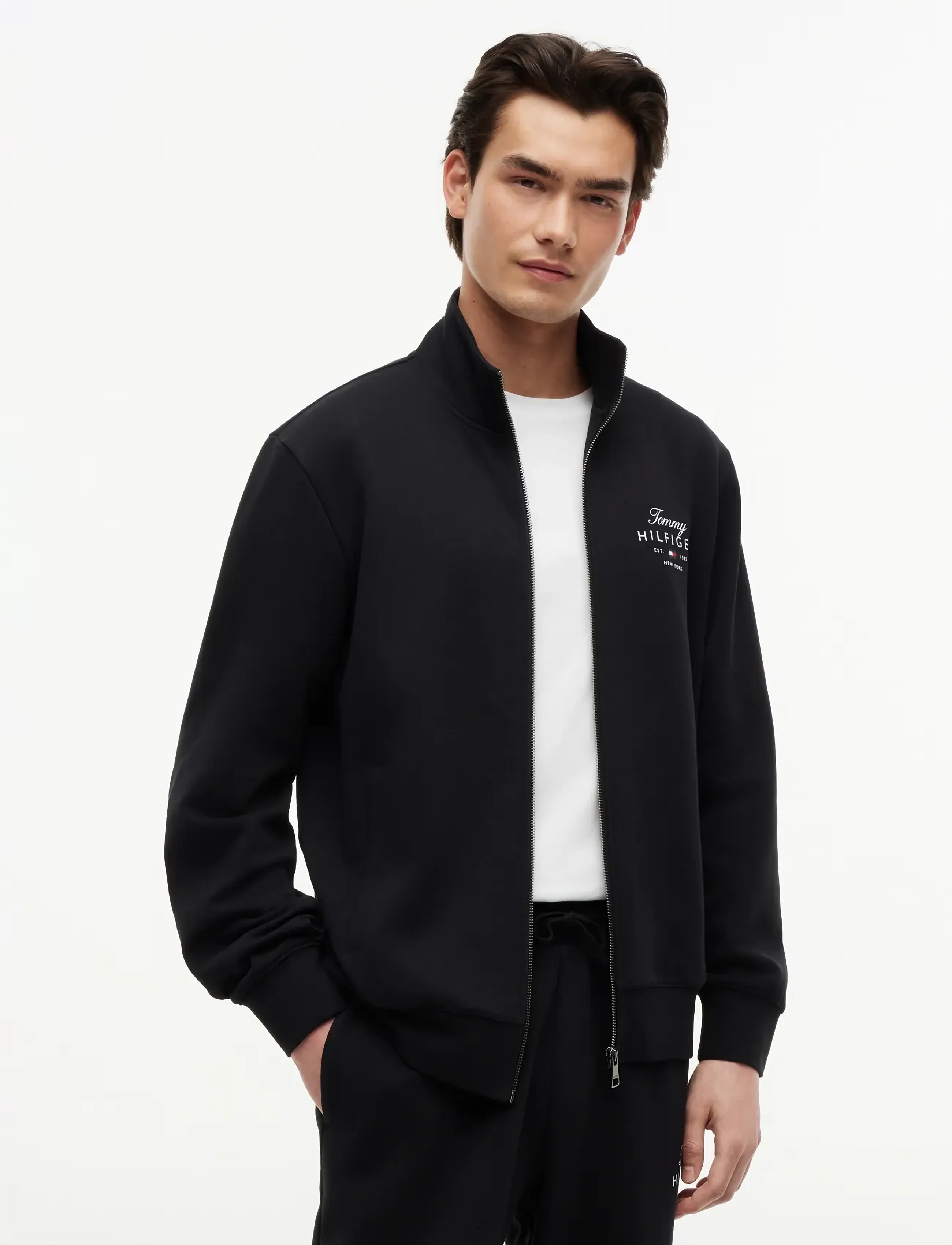 Tommy Hilfiger SCRIPT STACK FZ STAND COLLAR - Sweatshirts & Hoodies - BLACK / black