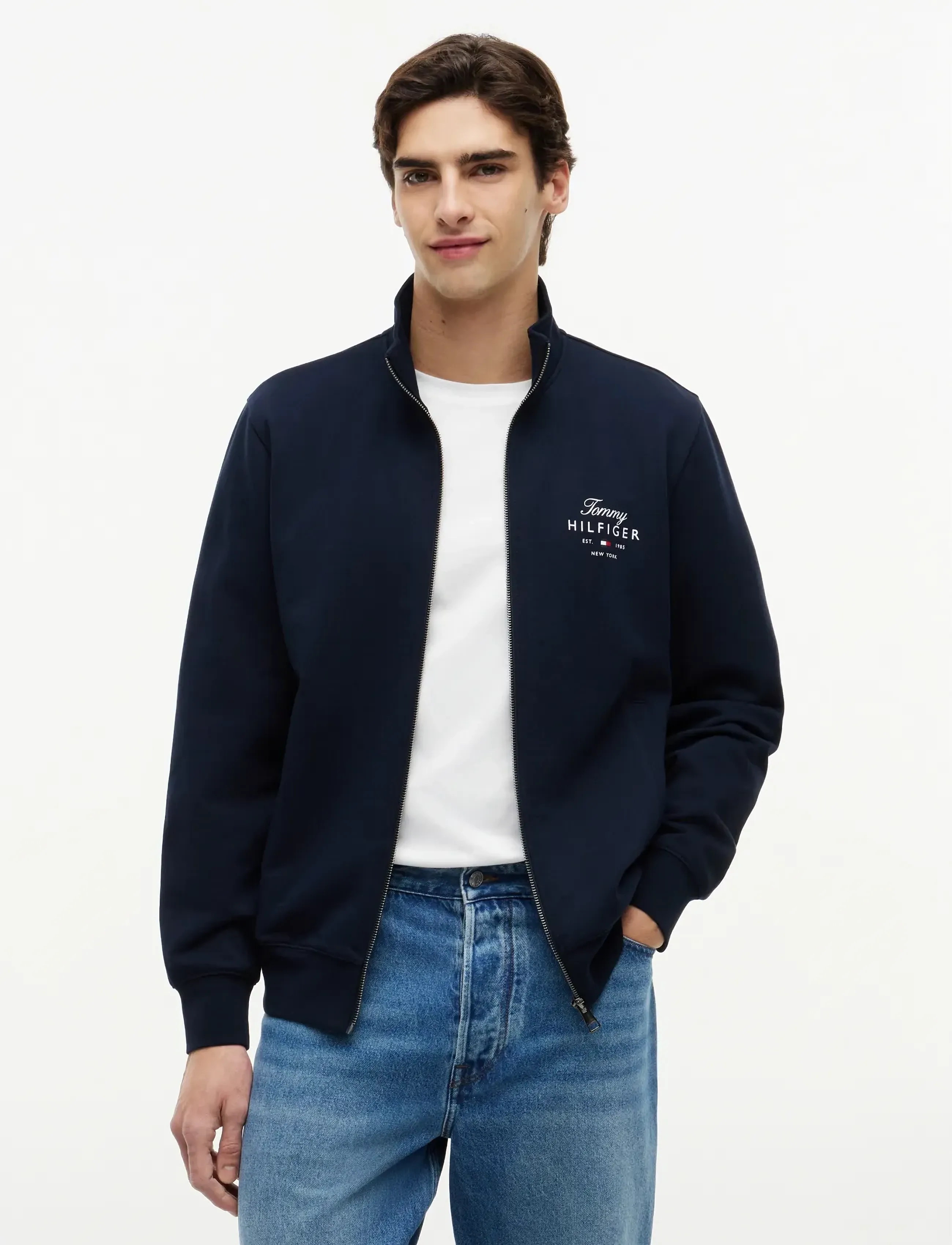 Tommy Hilfiger SCRIPT STACK FZ STAND COLLAR - Dressipluusid - DESERT SKY / navy